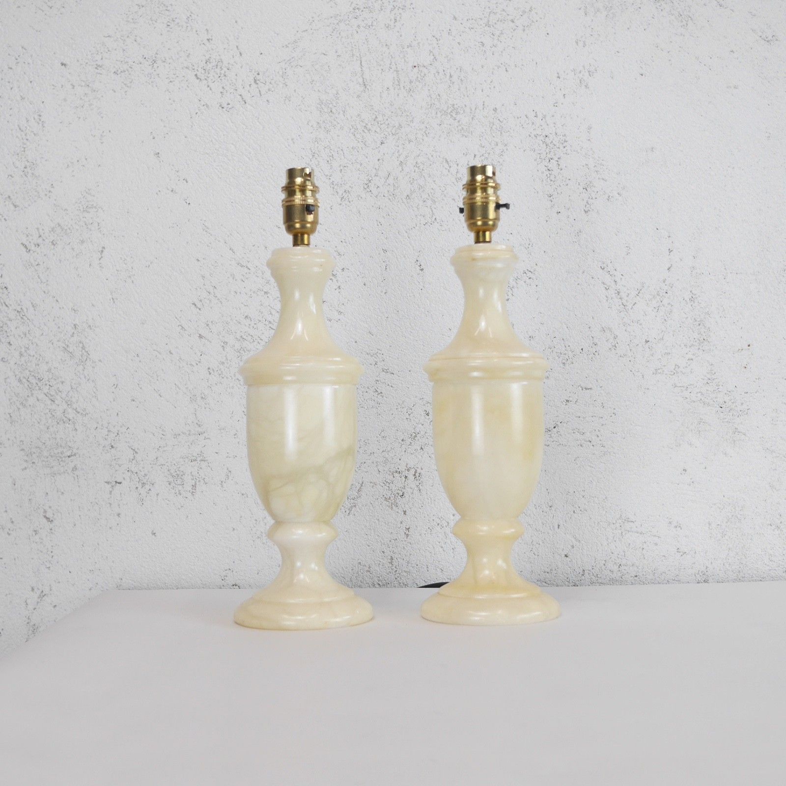 Pair Large Onyx Marble Neoclassical Urn Table Lamps Italian Brass Cream #103211 photo for sale