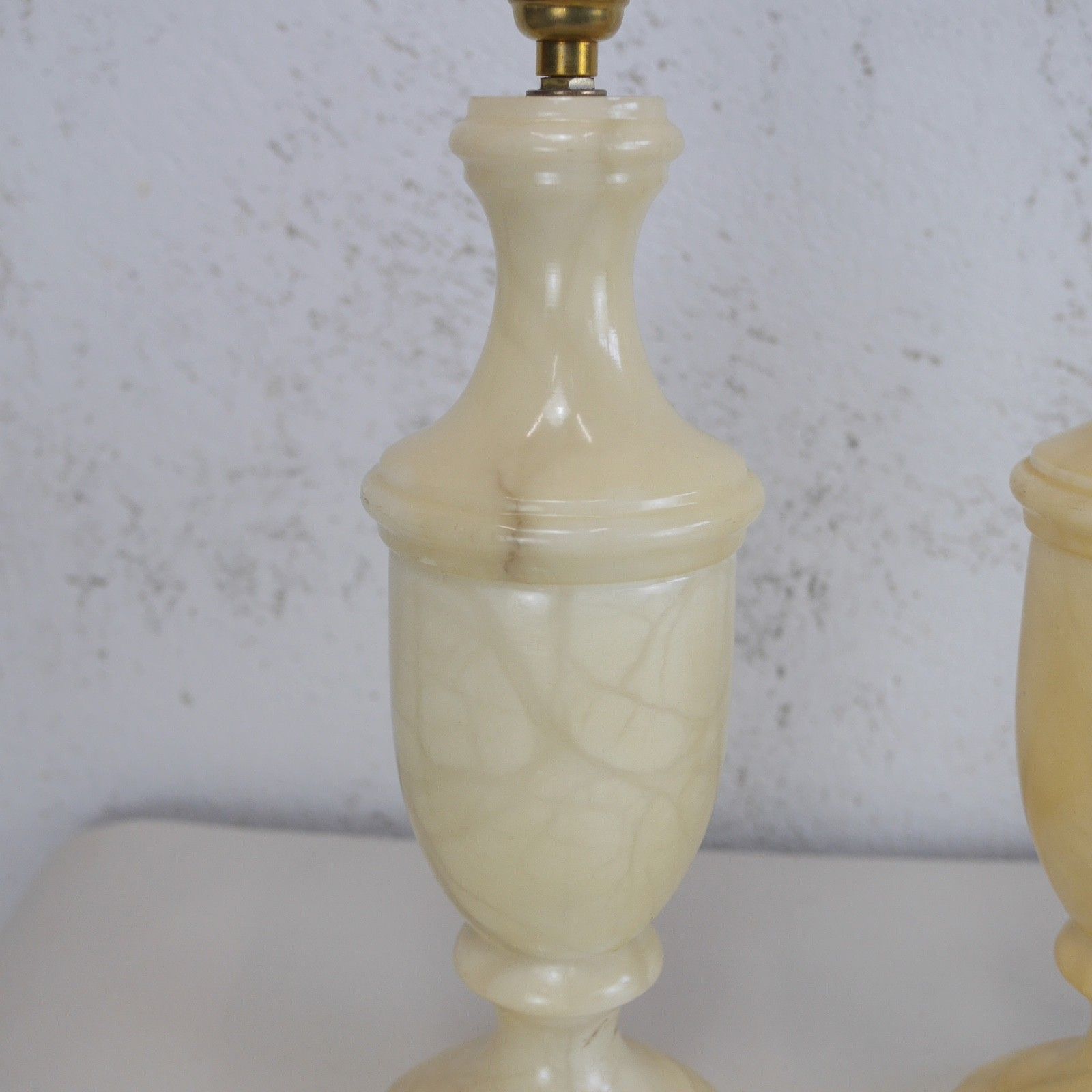 225.0 Pair Large Onyx Marble Neoclassical Urn Table Lamps Italian Brass Cream #103211 photo