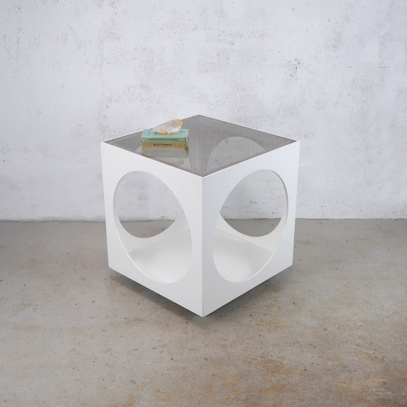 Retro White Smoke Glass Cube Coffee Table Space Age Mid Century Vintage #103214 photo furniture