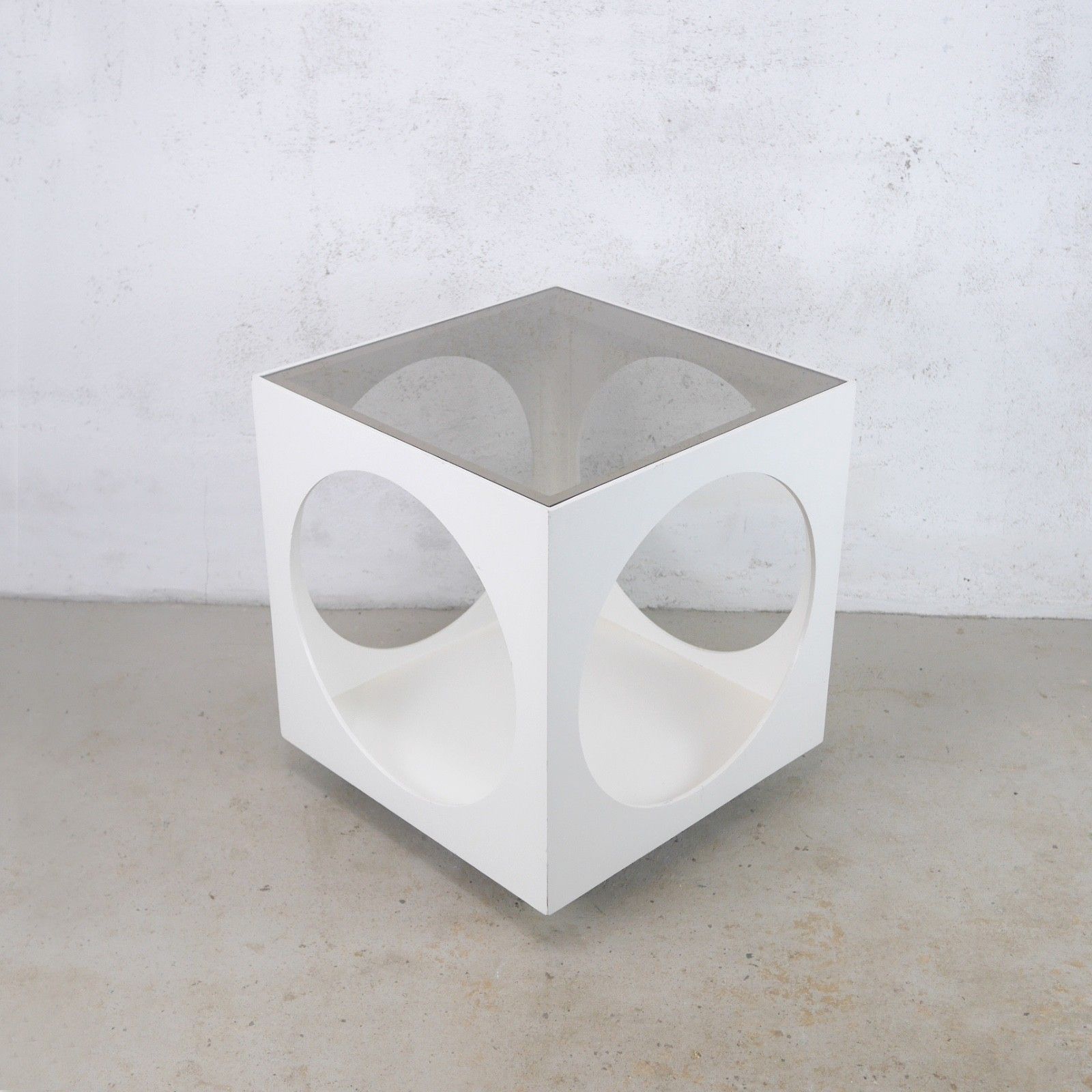 Retro White Smoke Glass Cube Coffee Table Space Age Mid Century Vintage #103214 photo for sale