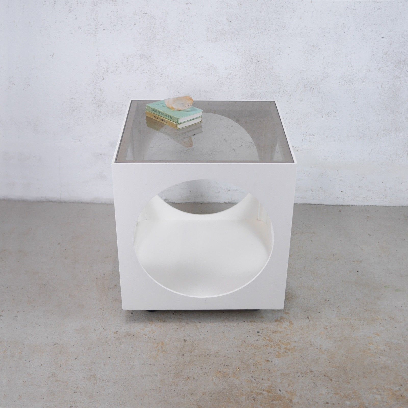 Retro White Smoke Glass Cube Coffee Table Space Age Mid Century Vintage #103214 photo vinterior