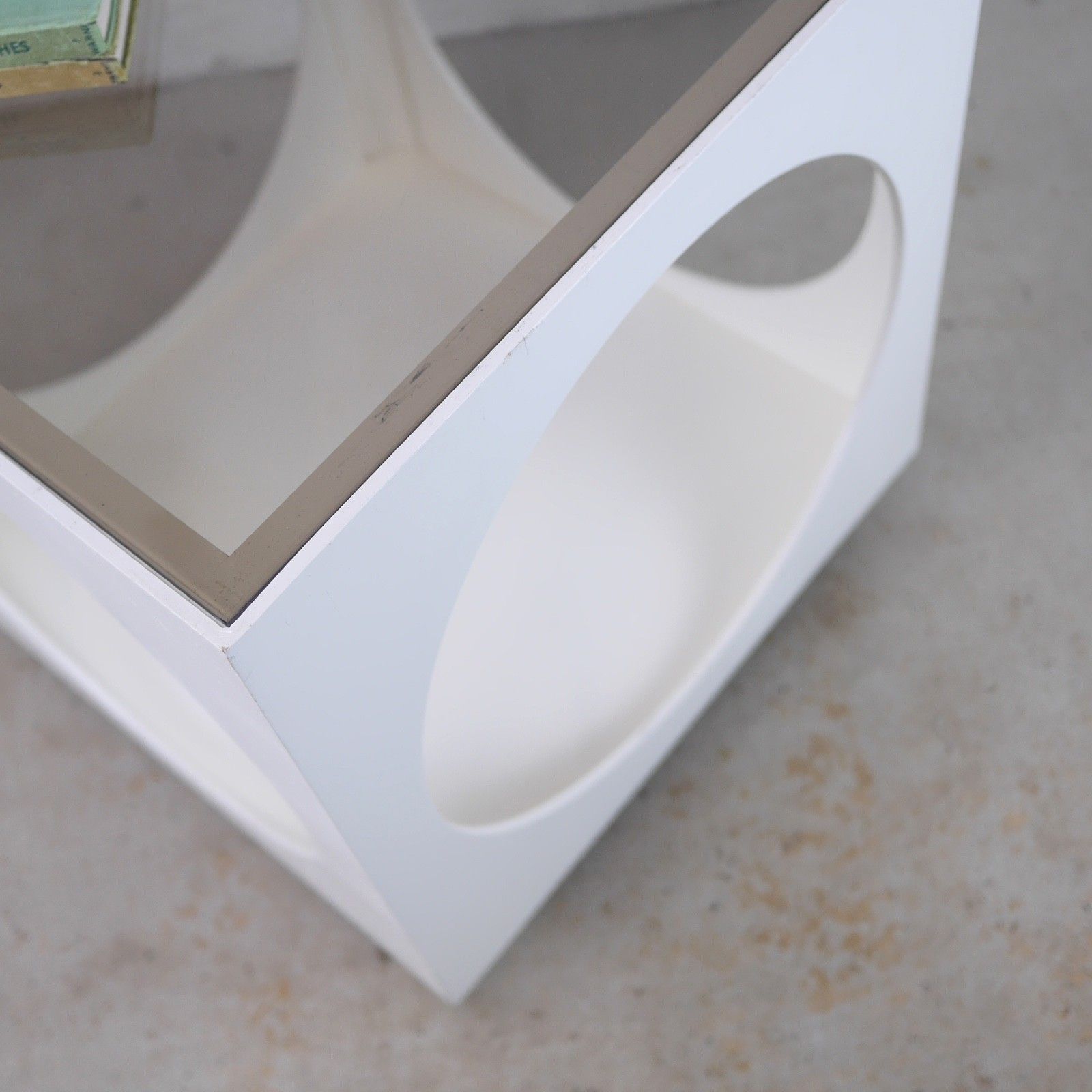 Retro White Smoke Glass Cube Coffee Table Space Age Mid Century Vintage #103214 photo vintage