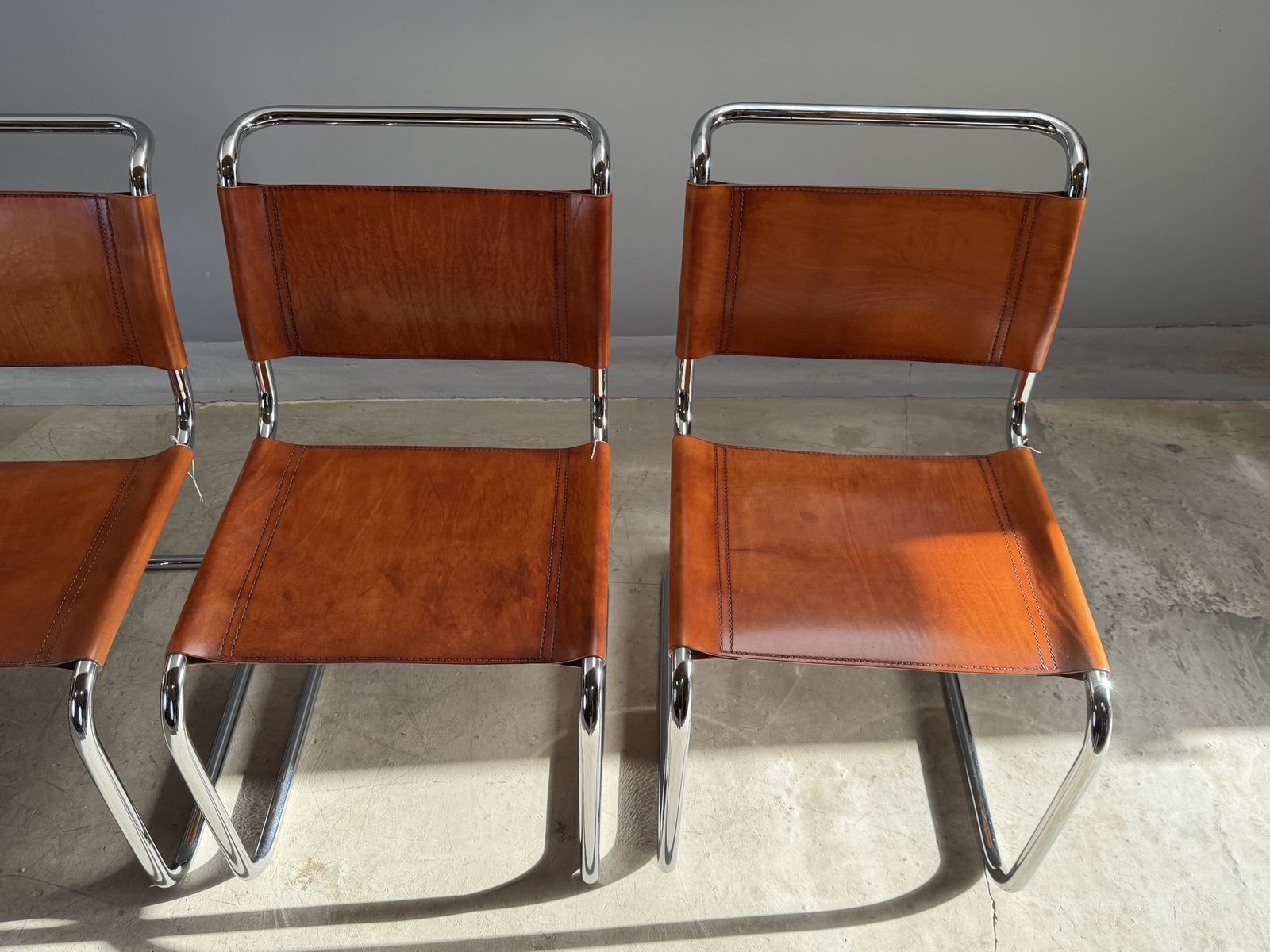 6 Dining Chairs Mart Stam Marcel Breuer S33 Set Of Six Fasem Chrome Tan Brown Cognac Leather Cantilever Bauhaus 6 Mid Century Dining Chairs photo buy
