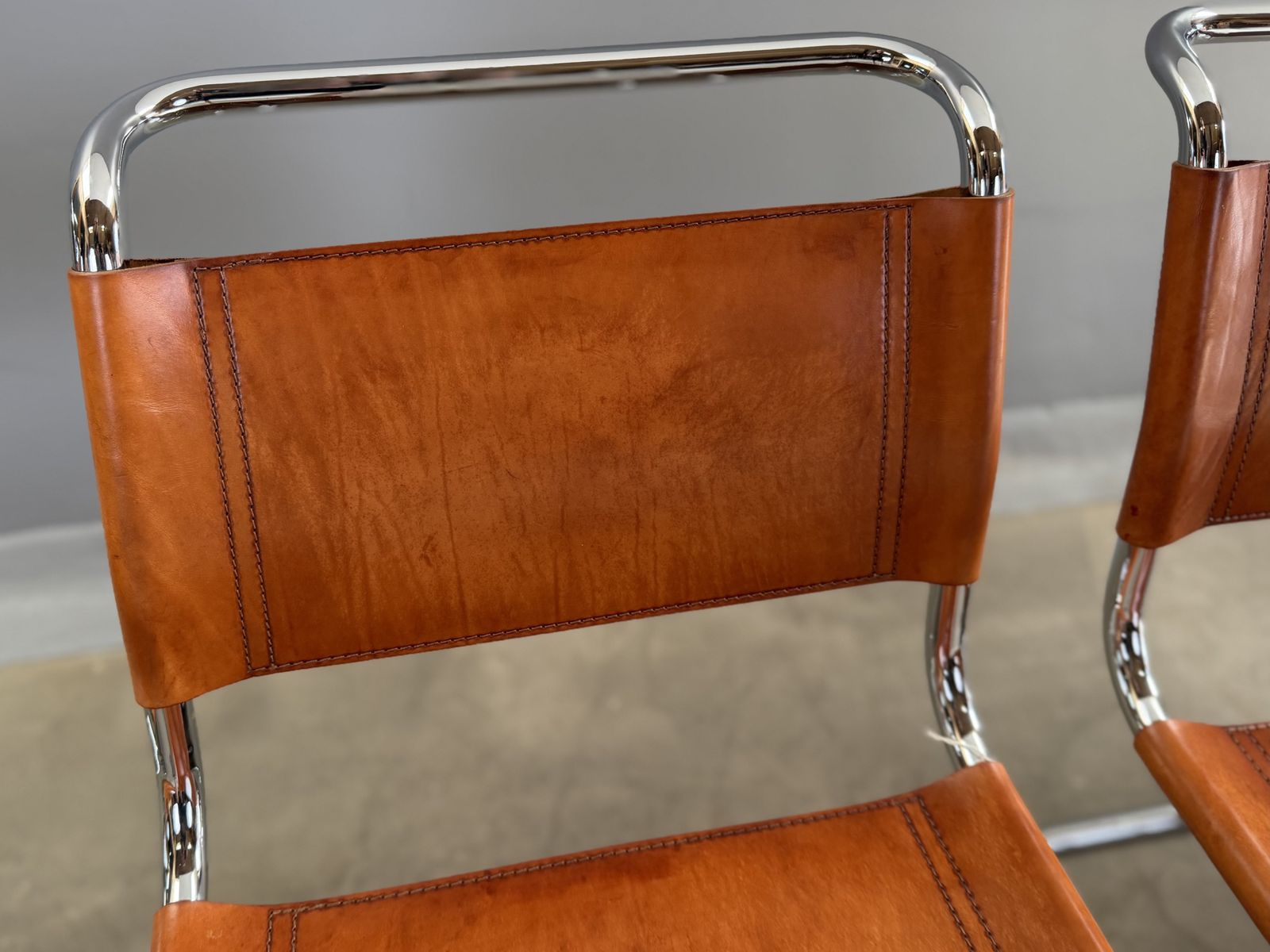 photo for sale 6 Dining Chairs Mart Stam Marcel Breuer S33 Set Of Six Fasem Chrome Tan Brown Cognac Leather Cantilever Bauhaus 6 Mid Century Dining Chairs