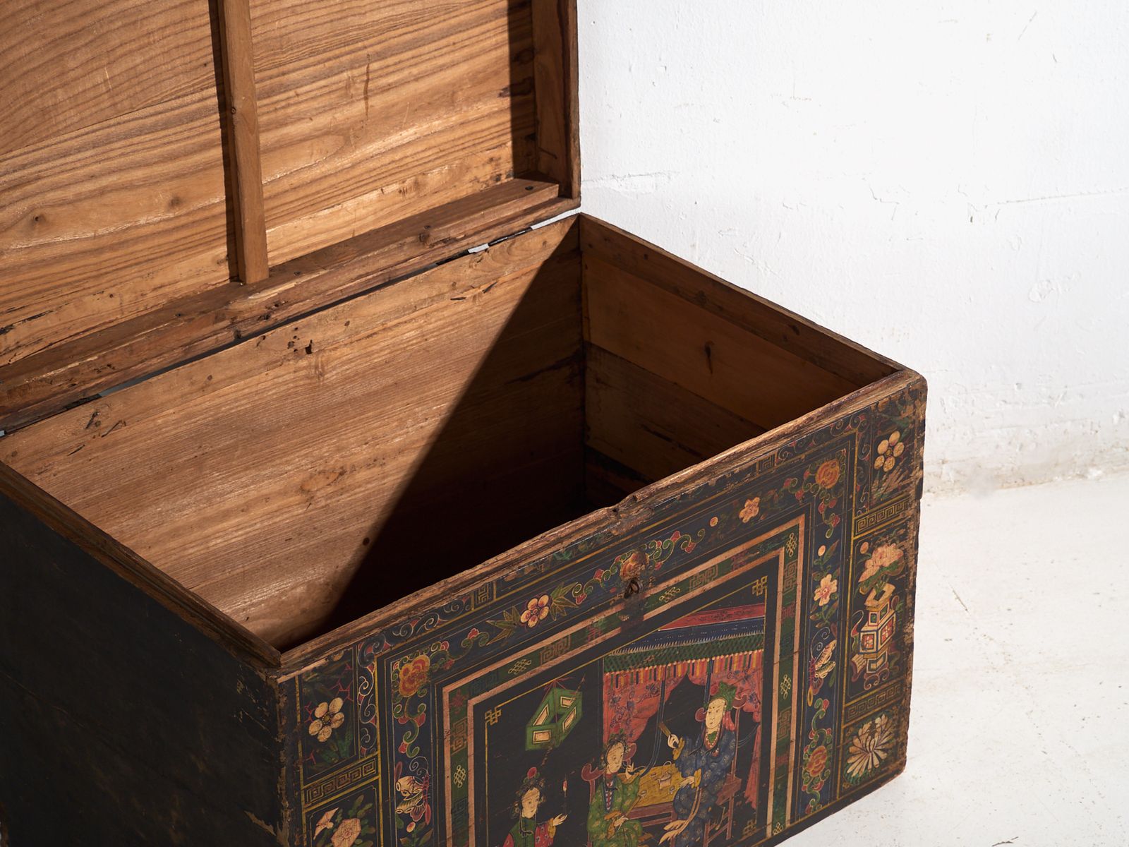 photo for sale Antique Painted Trunk In Pine Wood – China, Circa 1900