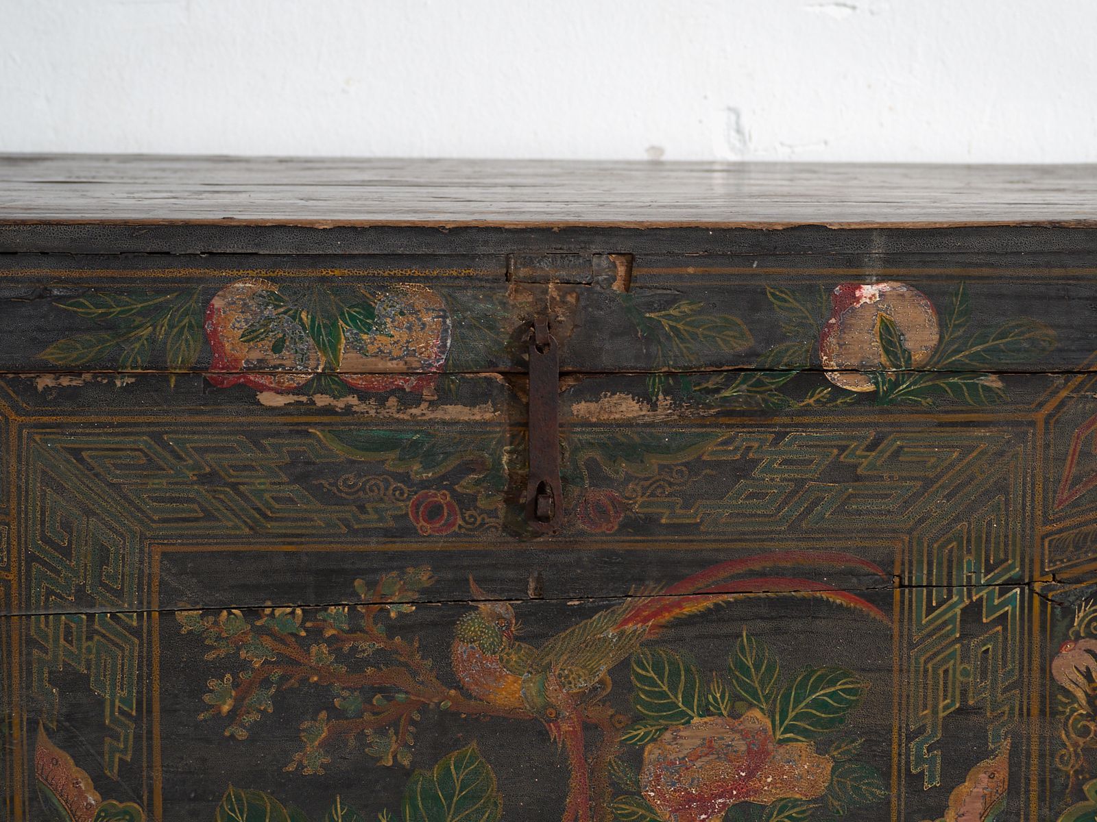 Antique Painted Trunk In Pine Wood – China, Circa 1900 photo vintage