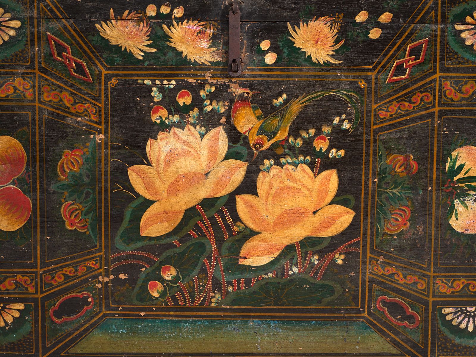 Antique Painted Trunk In Pine Wood – China, Circa 1900 photo vintage