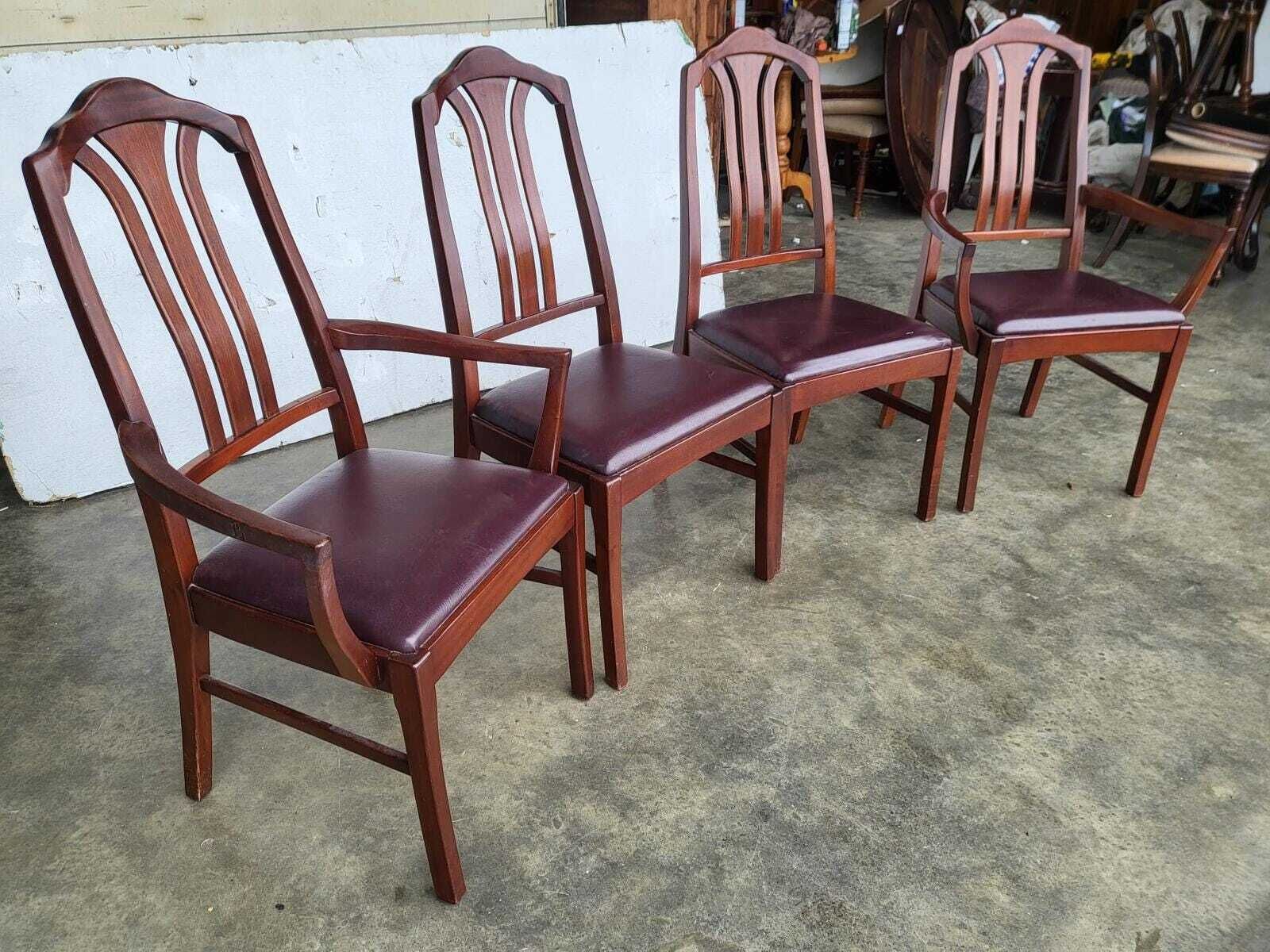 1970's Extending Dark Teak Pedestal Dining Table Seat 6/8 + 4 Chairs photo buy
