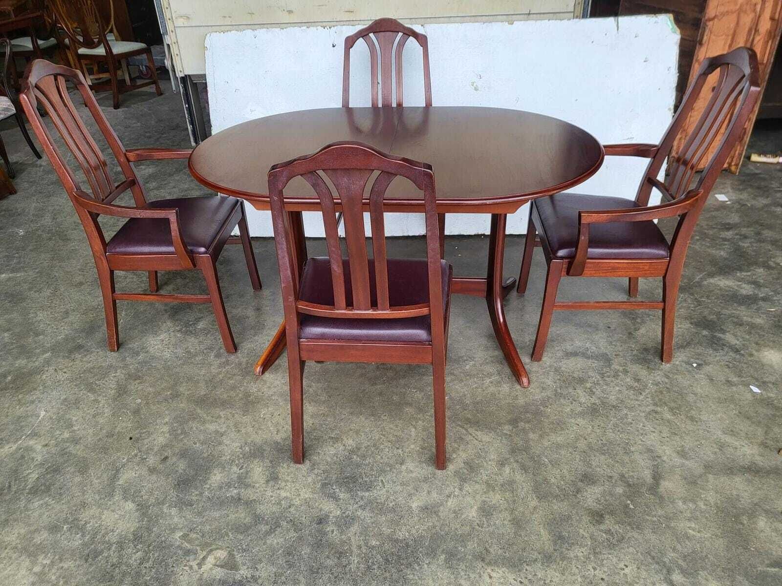 1970's Extending Dark Teak Pedestal Dining Table Seat 6/8 + 4 Chairs photo vintage