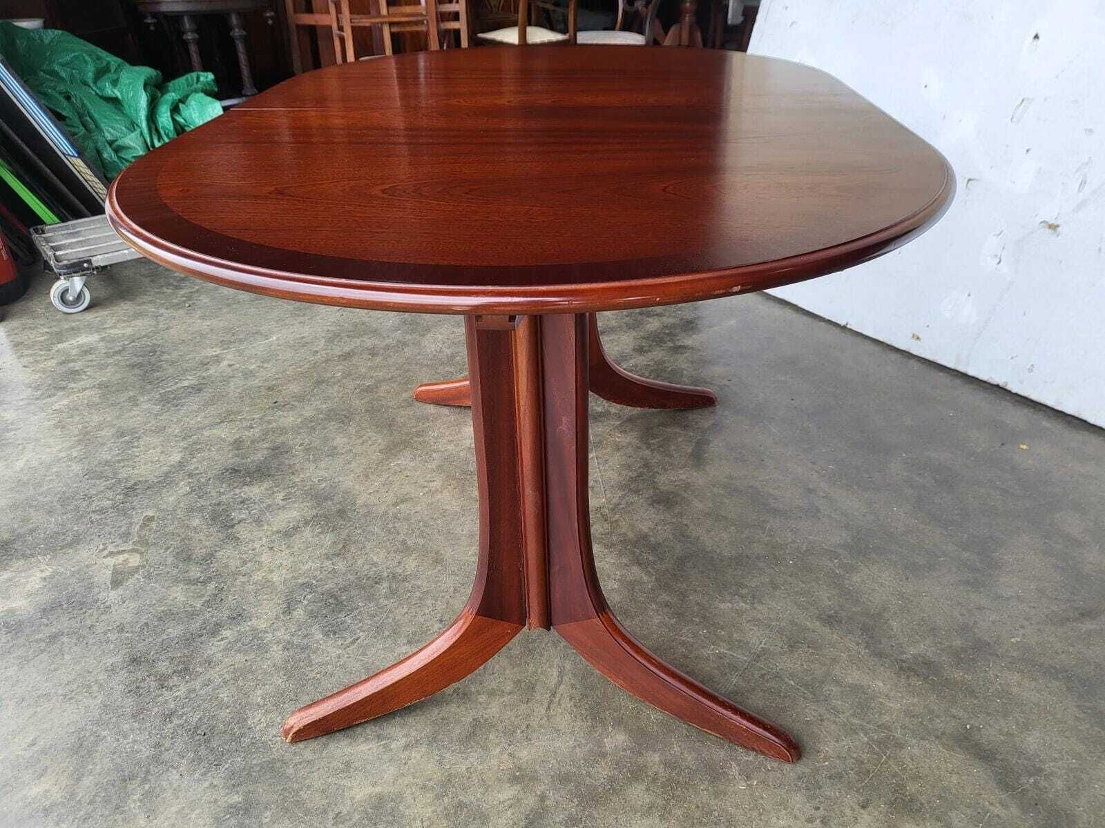 photo vinterior 1970's Extending Dark Teak Pedestal Dining Table Seat 6/8 + 4 Chairs