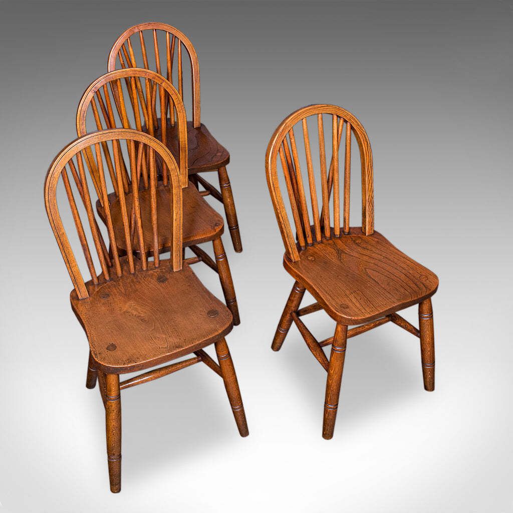 Set Of 4 Side Chairs, English Hoop Back Seats, Wwii, Broad Arrow, Reception Hall photo vinterior
