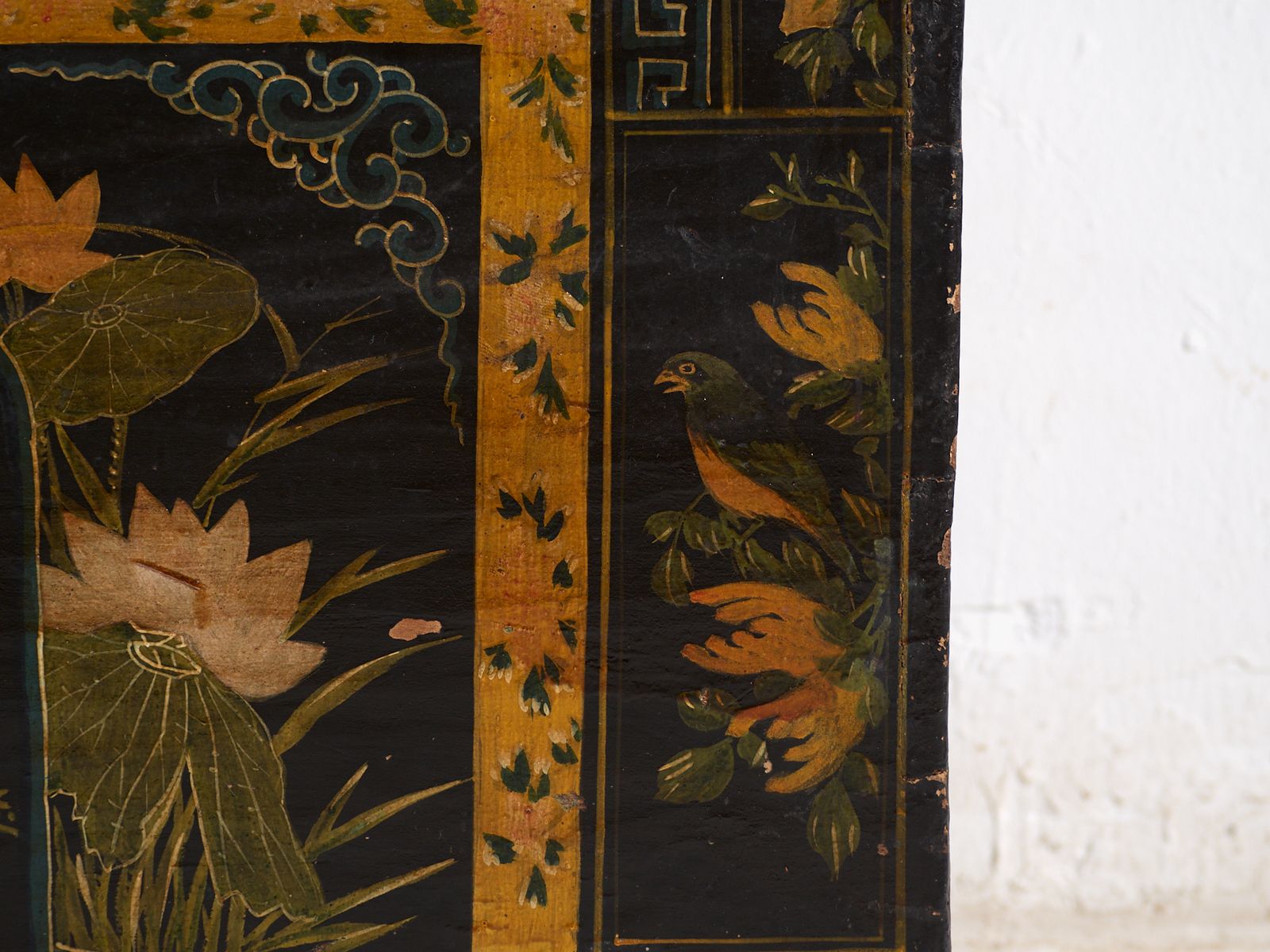 photo for sale Antique Black Lacquered Trunk In Pine Wood – China, Circa 1900