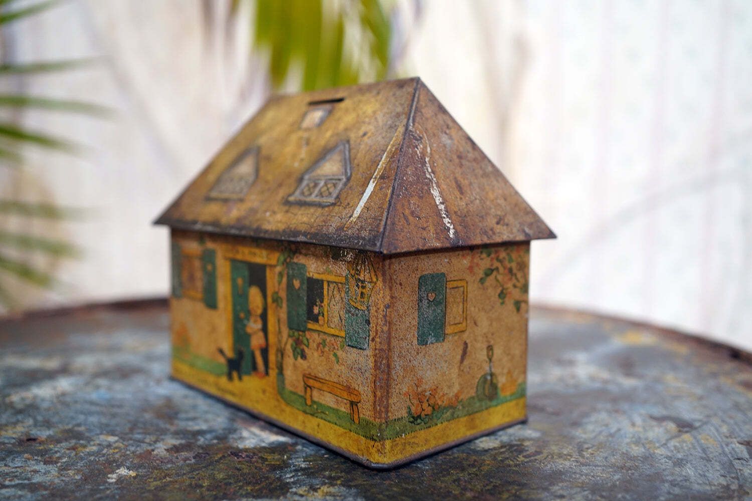A Charming C.1930s Crawford & Sons Ltd Tin Biscuit Barrel Money Box; 'Bicky House' By Mabel Lucie Attwell photo for sale