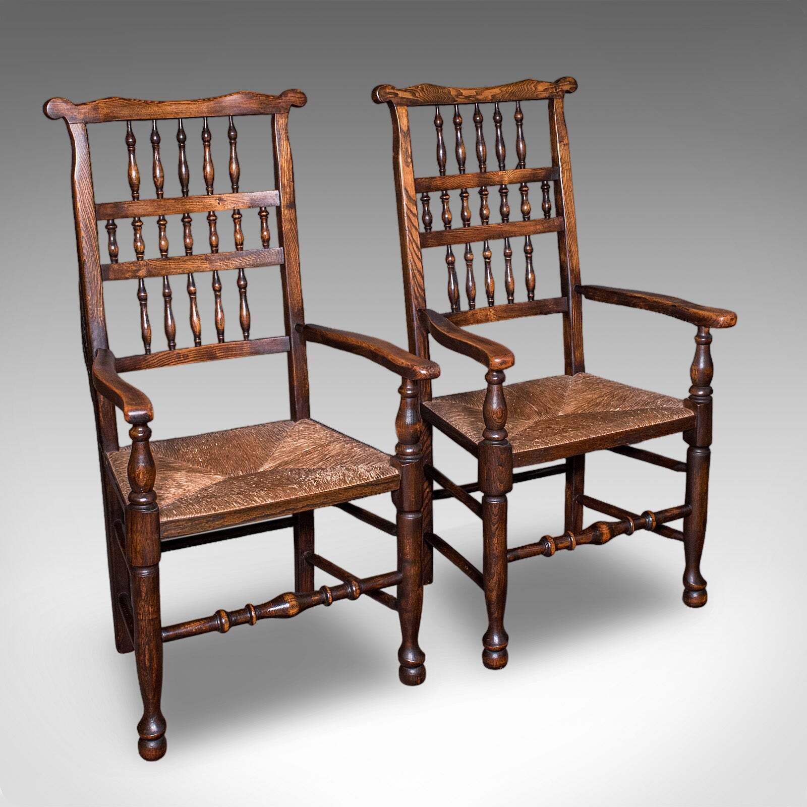 6 Antique Lancashire Dining Chairs, English Beech, Carver, Seat, Edwardian, 1905 photo furniture