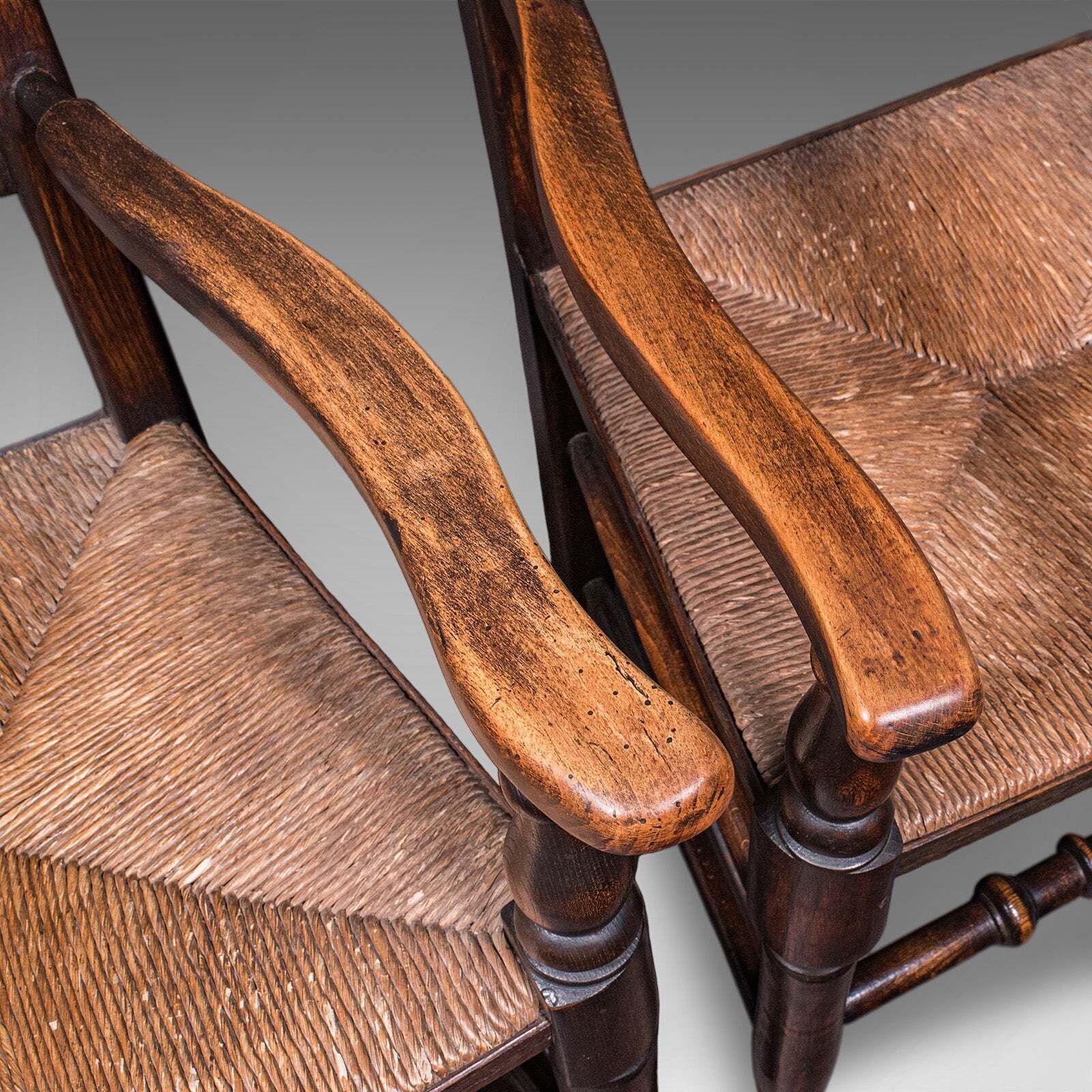 2706.0 6 Antique Lancashire Dining Chairs, English Beech, Carver, Seat, Edwardian, 1905 photo
