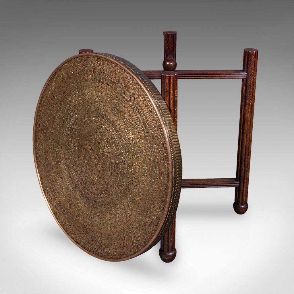 Vintage Campaign Table, Middle Eastern, Beech, Brass, Berber, Folding, Art Deco photo vinterior