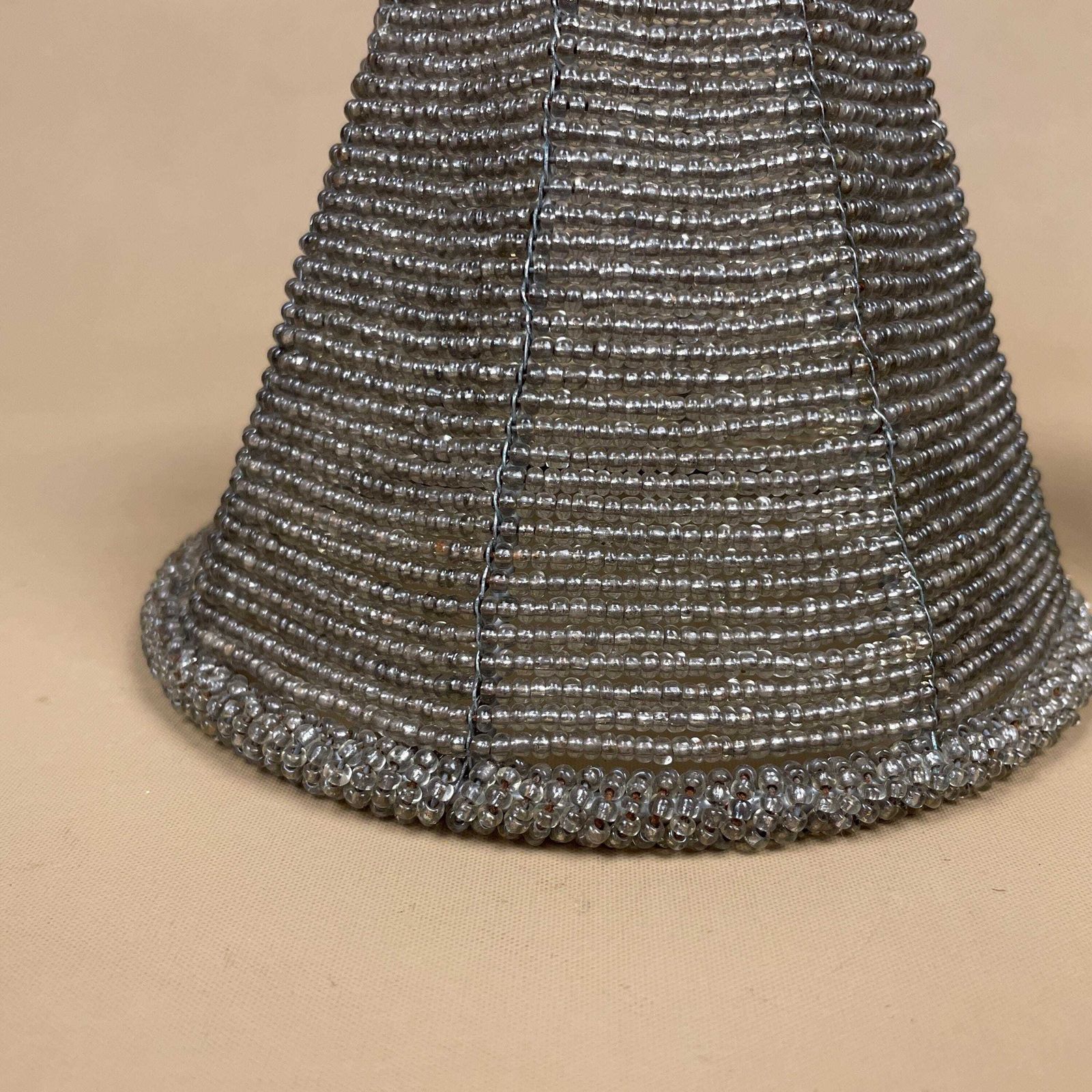 photo furniture Silver Beaded Lamp Shades Pair Vintage Hollywood Regency Glam Conical Table Light Shades For Bedroom Or Living Room Decor