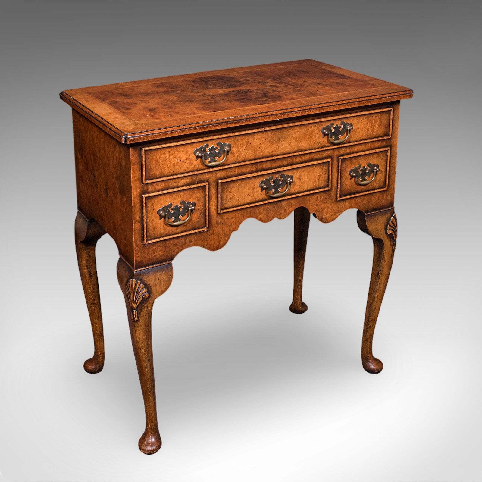 Quality Vintage Georgian Revival Lowboy, English, Burr Walnut, Side, Hall Table