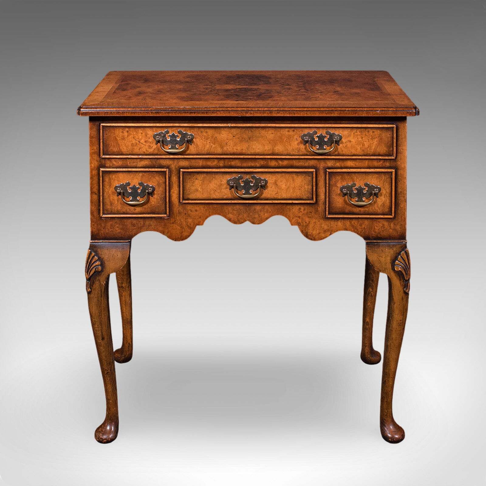 Quality Vintage Georgian Revival Lowboy, English, Burr Walnut, Side, Hall Table photo furniture