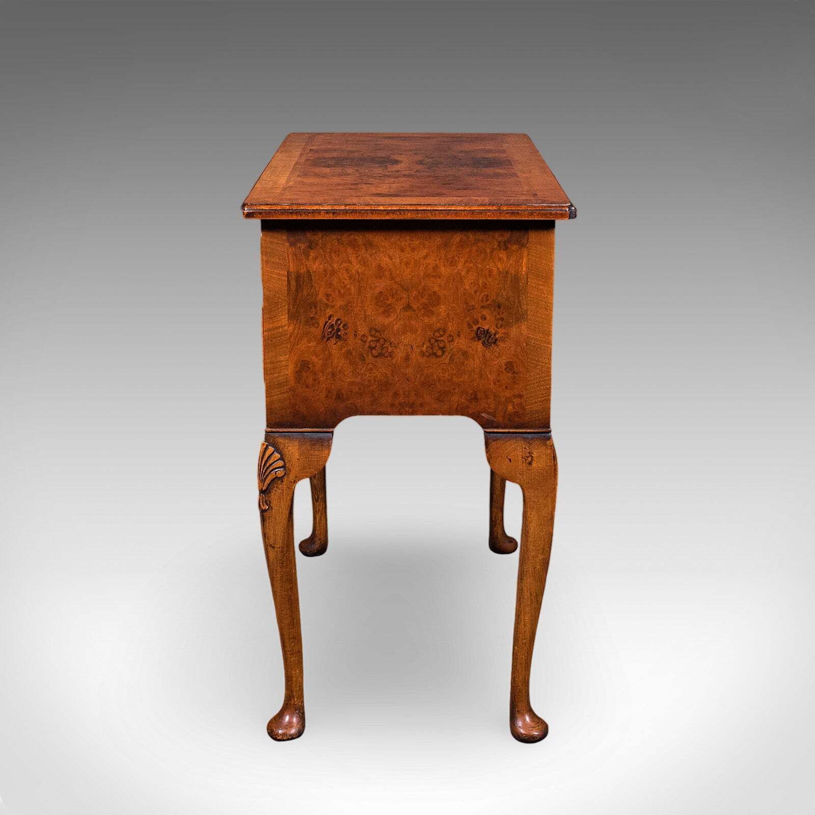 Quality Vintage Georgian Revival Lowboy, English, Burr Walnut, Side, Hall Table photo 1731.0
