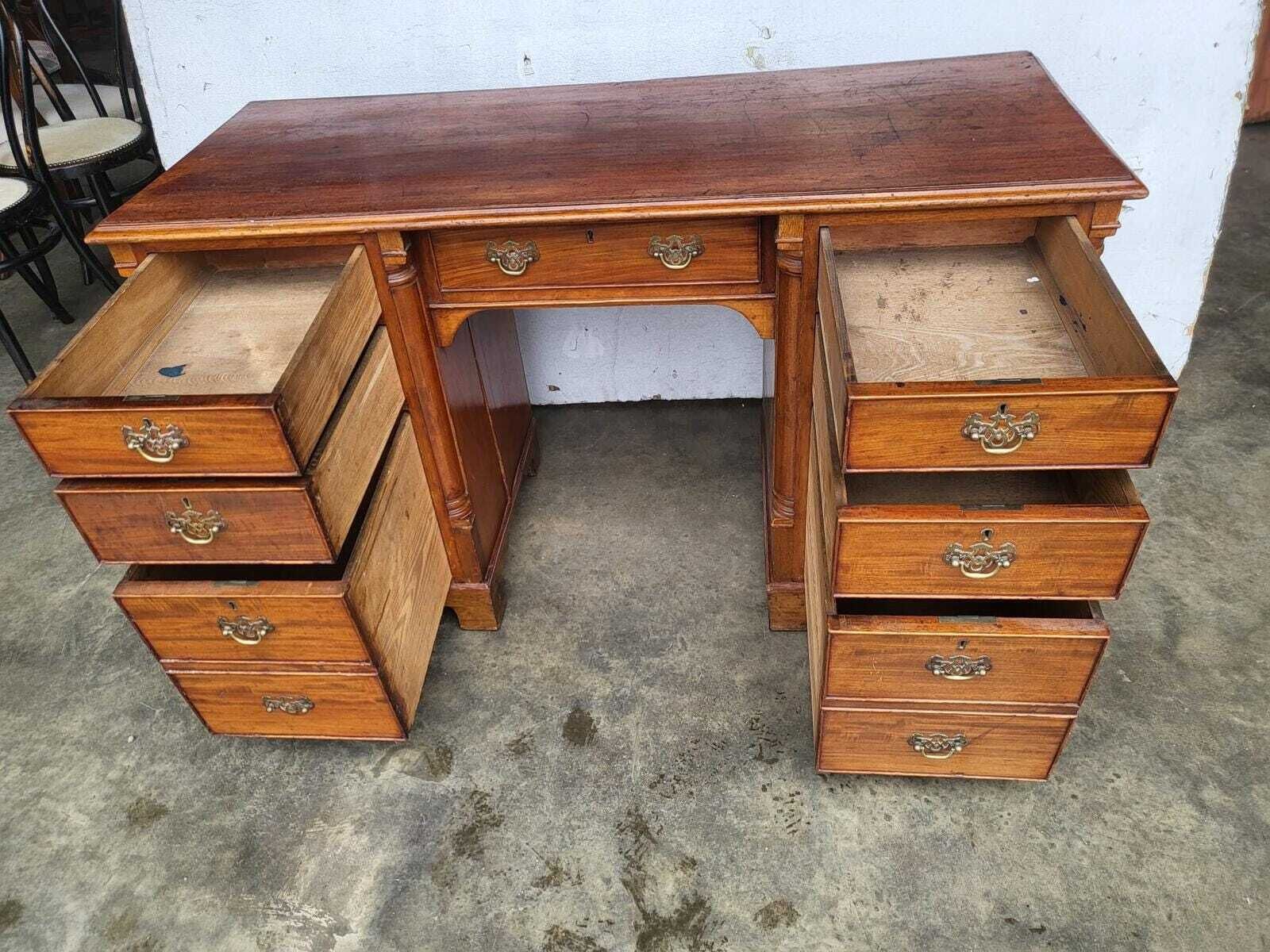 Antique Victorian Small Knee Hole Desk 7 Drawers photo furniture