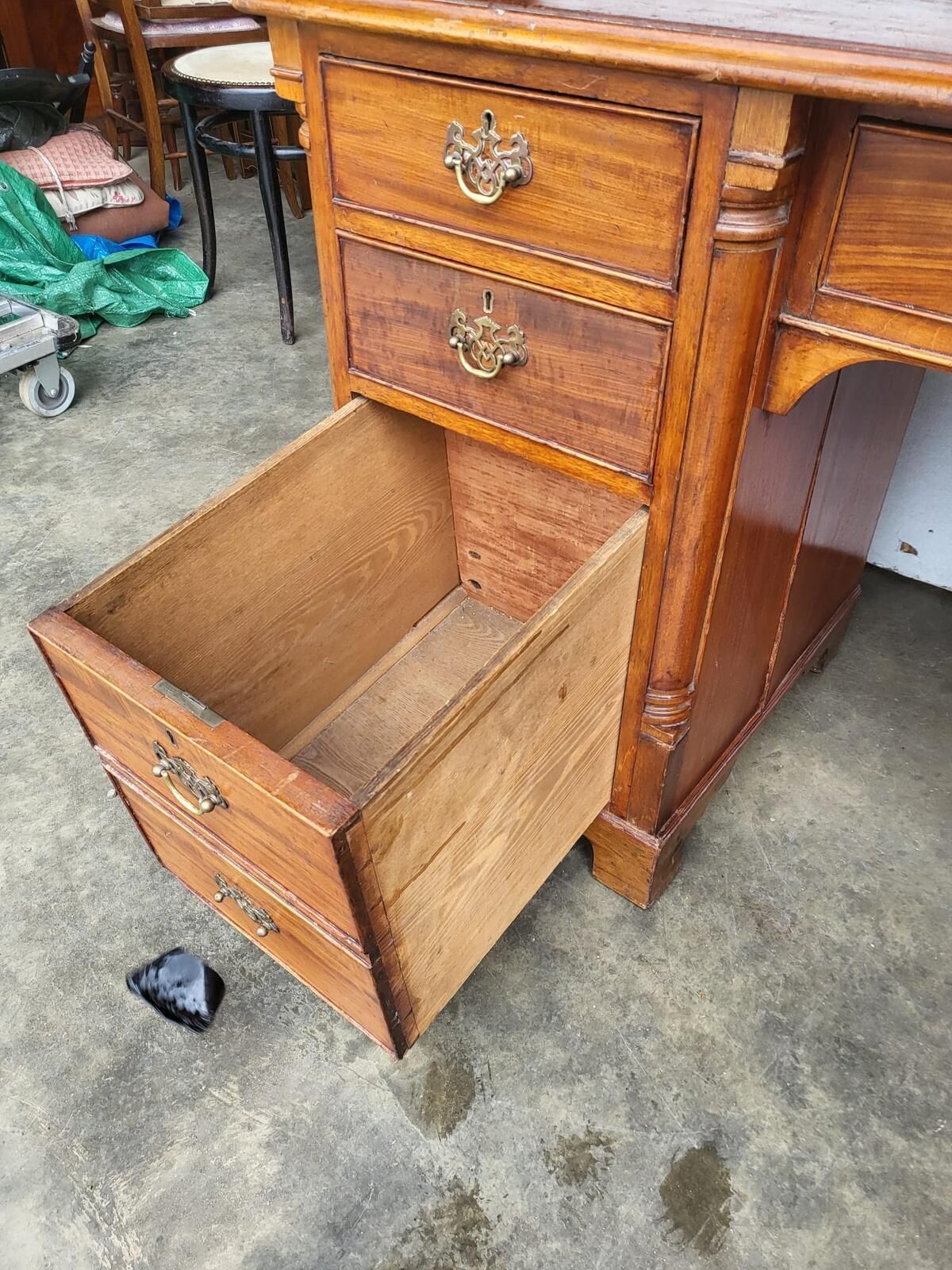 Antique Victorian Small Knee Hole Desk 7 Drawers photo vintage