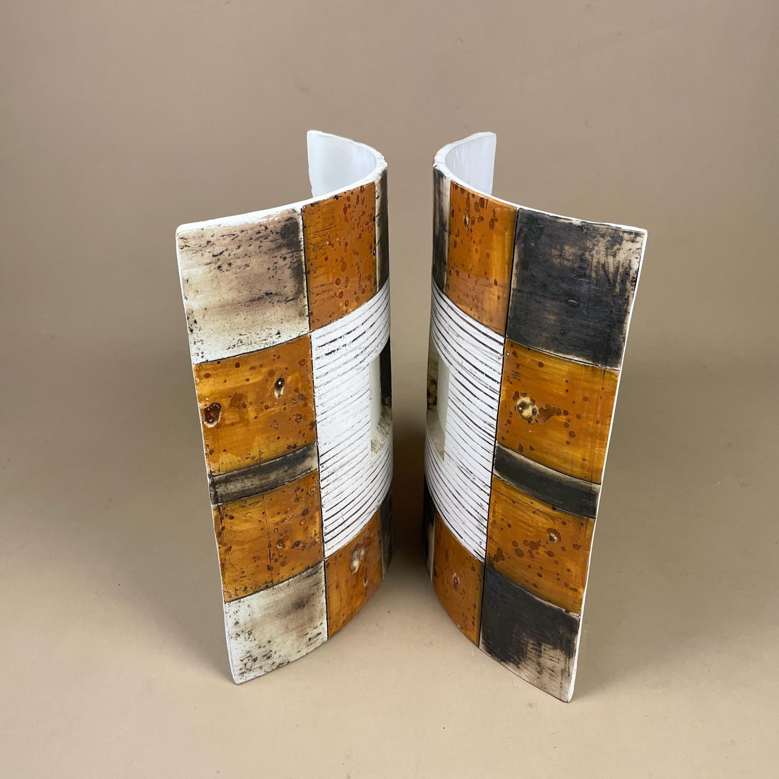 Handmade Ceramic Wall Light Pair African Brutalist Studio Pottery Sconce White Black Amber Mustard Geometric Wall Accent Decor photo Lighting