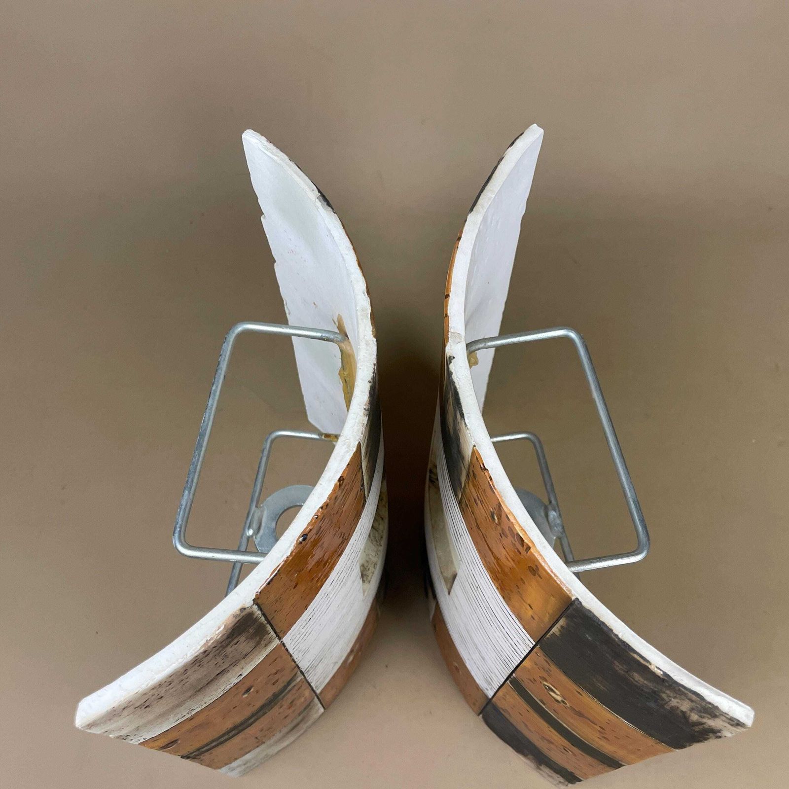 185.0 Handmade Ceramic Wall Light Pair African Brutalist Studio Pottery Sconce White Black Amber Mustard Geometric Wall Accent Decor photo
