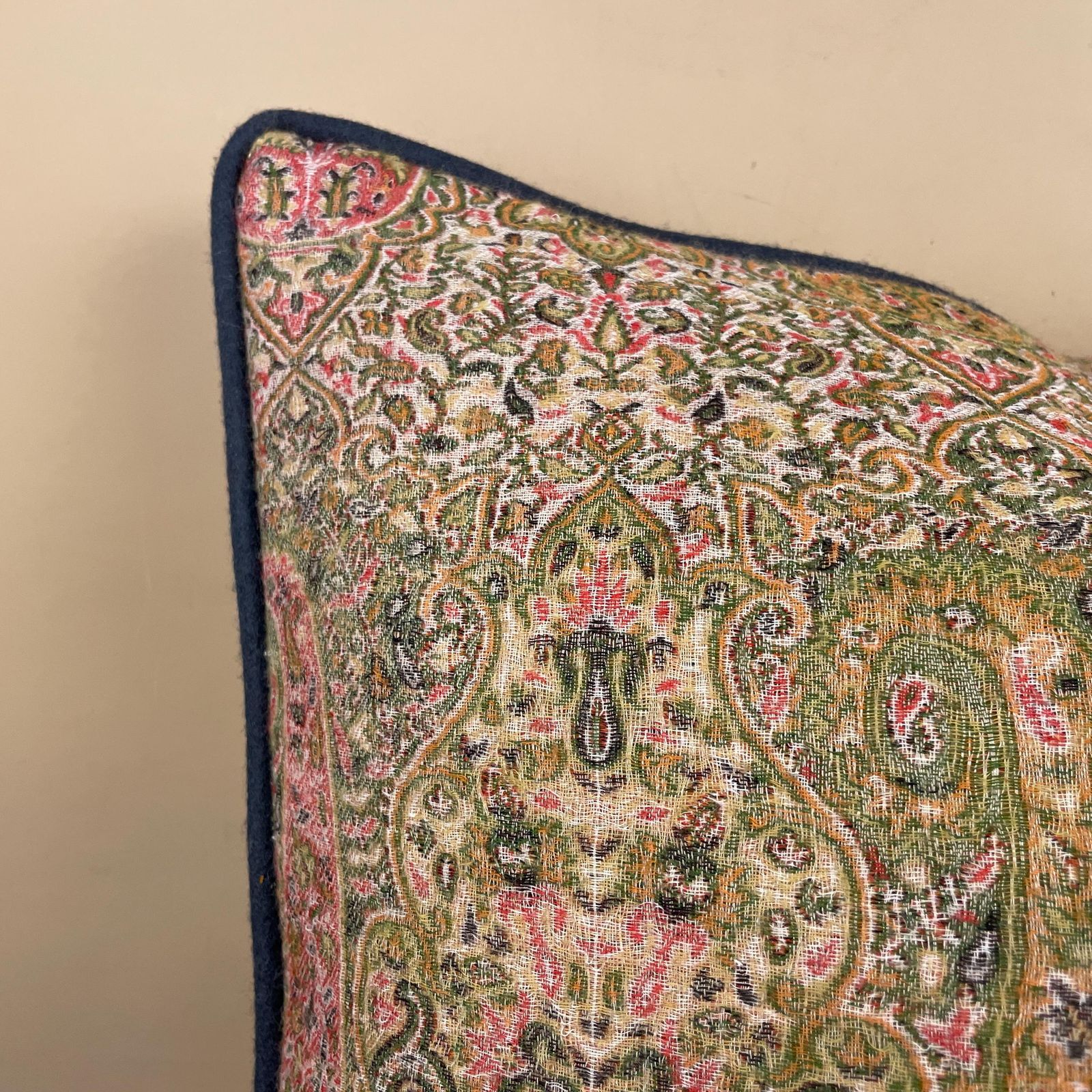 Jacquard Tapestry Cushion Large Feather Filled Blue Piped Edge Floral Boho Throw Pillow Sofa Accent photo Textiles