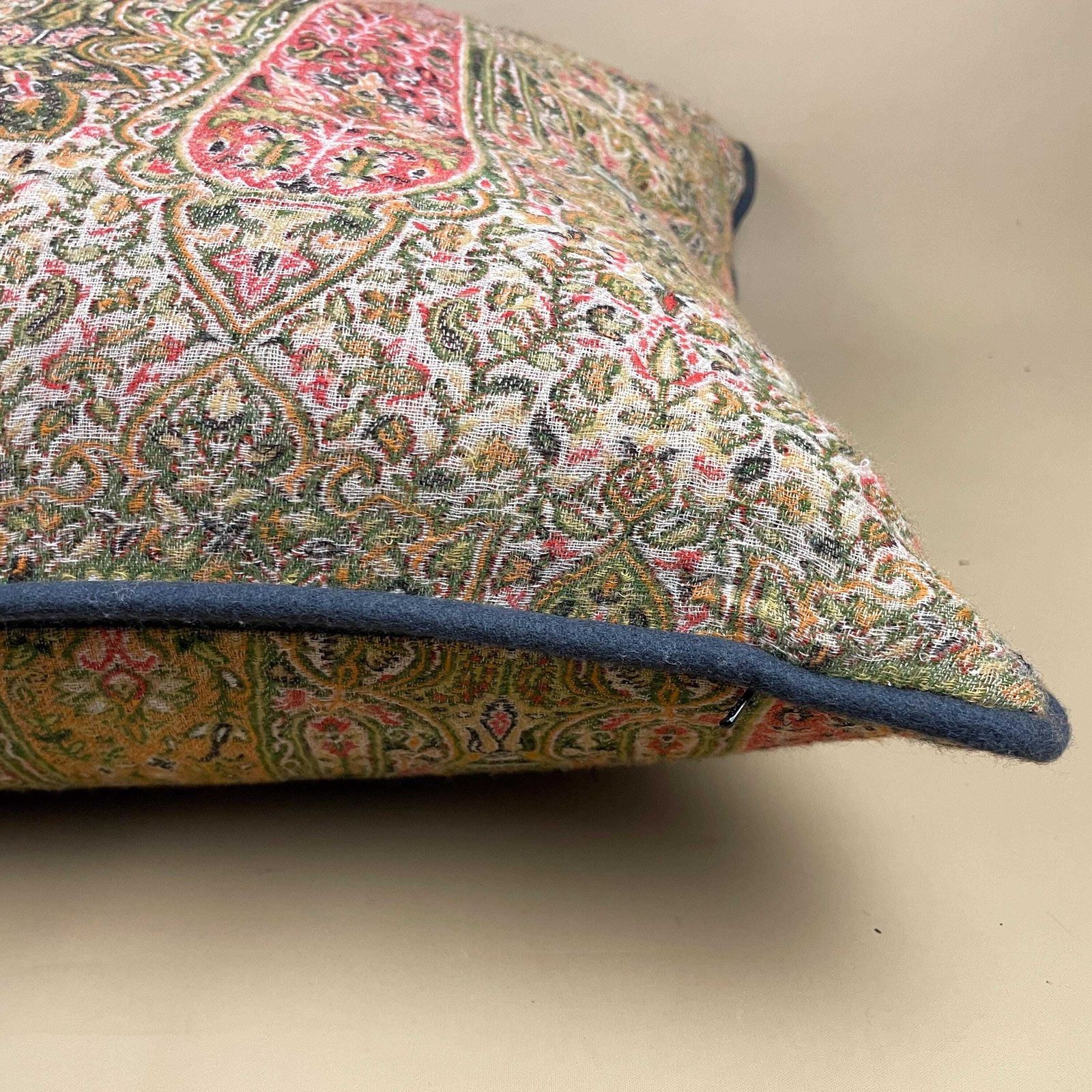 Jacquard Tapestry Cushion Large Feather Filled Blue Piped Edge Floral Boho Throw Pillow Sofa Accent photo 79.0