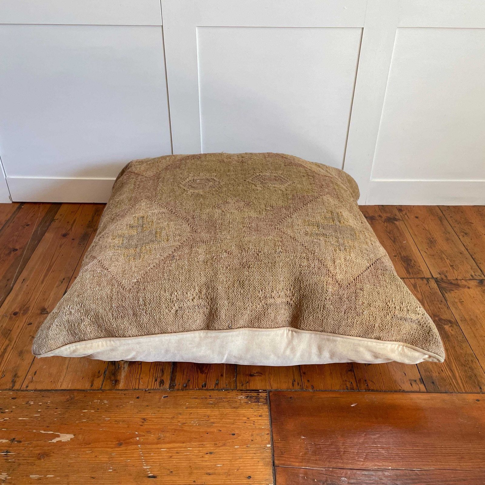 Kilim Floor Cushion Large Beige Woven Floor Pillow Square Seat Home Accent For Lounge Room Moroccan Boho photo for sale