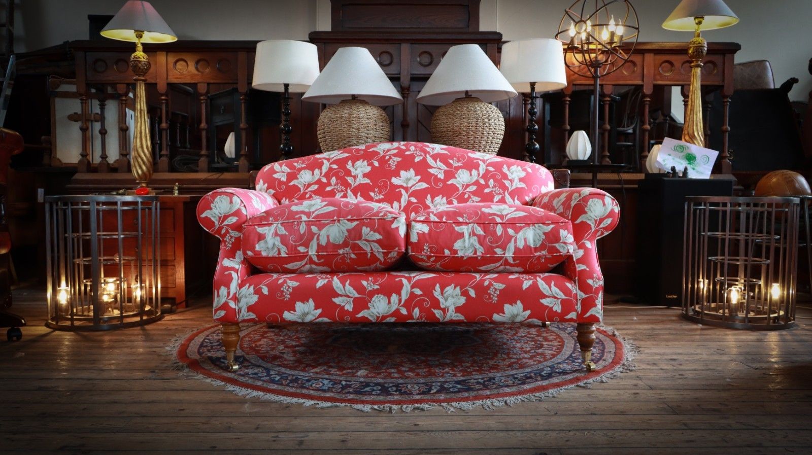 Beaumont And Fletcher George Smith Style Small 2 Seater Sofa Crimson Floral 🚚 photo Furniture