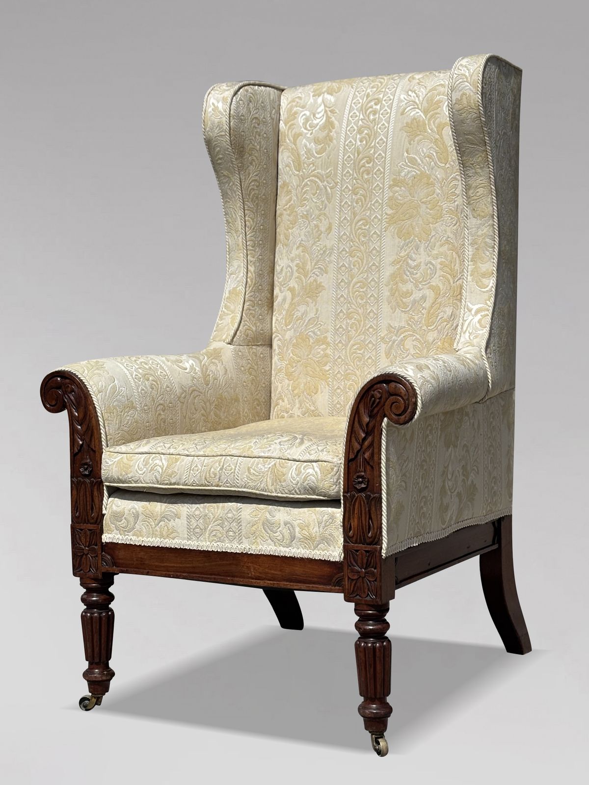 19th Century William IV Period Mahogany Upholstered High Back Wing Armchair photo furniture