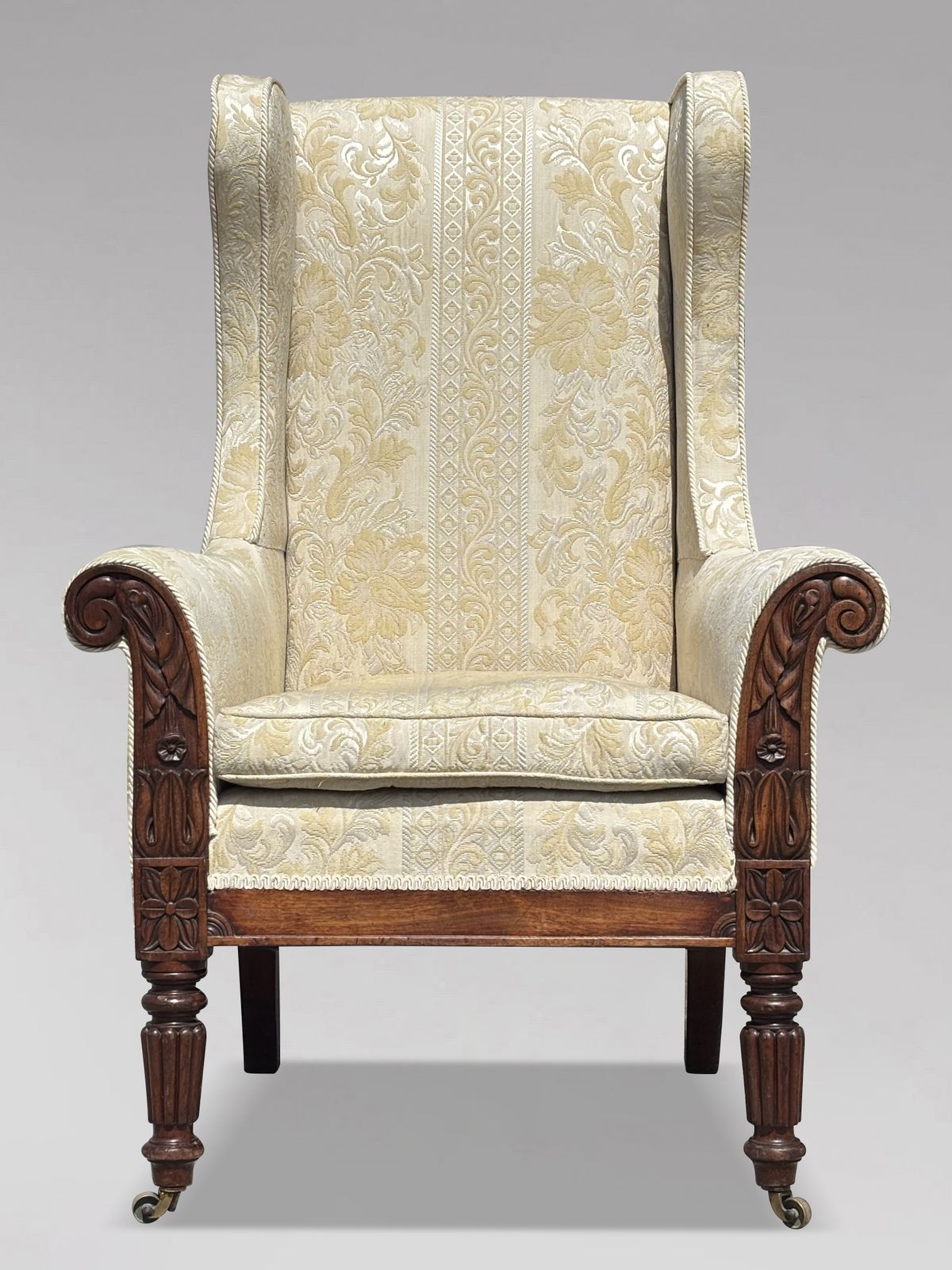 19th Century William IV Period Mahogany Upholstered High Back Wing Armchair