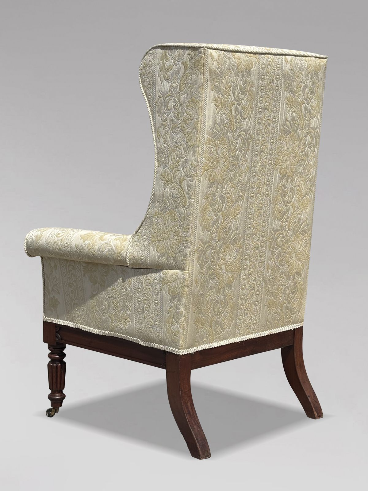 19th Century William IV Period Mahogany Upholstered High Back Wing Armchair photo for sale