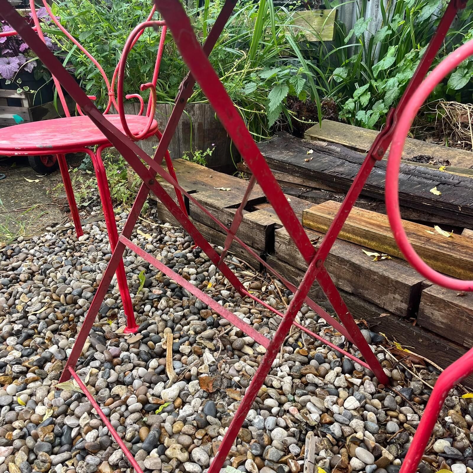 Retro Metal Bistro Table And 2 Chairs Garden Patio Conservatory Great Patina photo buy
