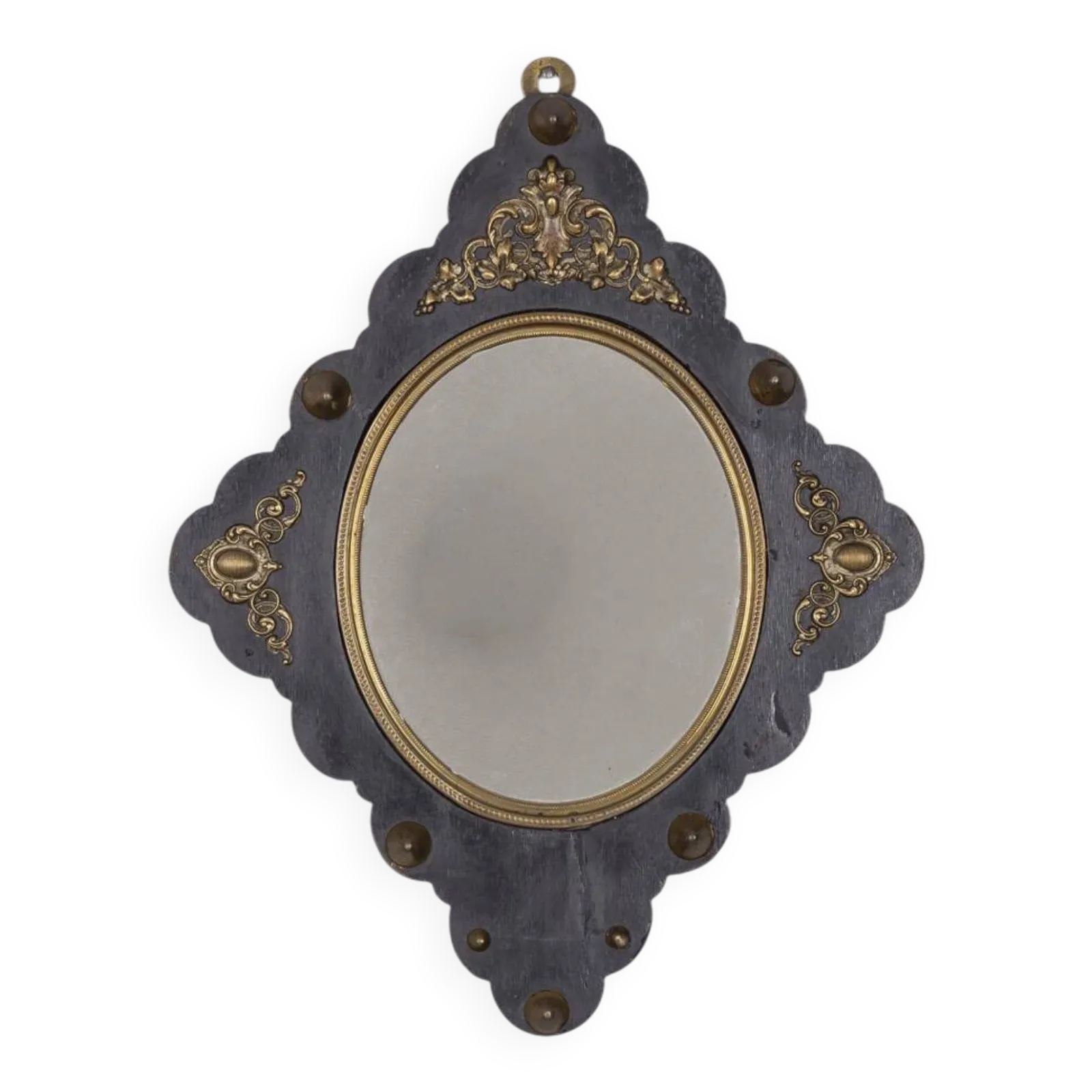 Antique Italian Design Wood And Bronze Wall Mirror