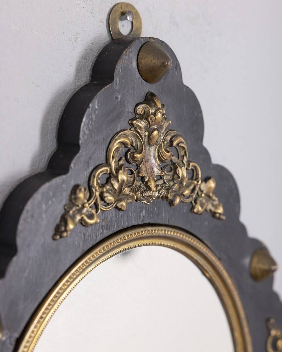 Antique Italian Design Wood And Bronze Wall Mirror photo vintage