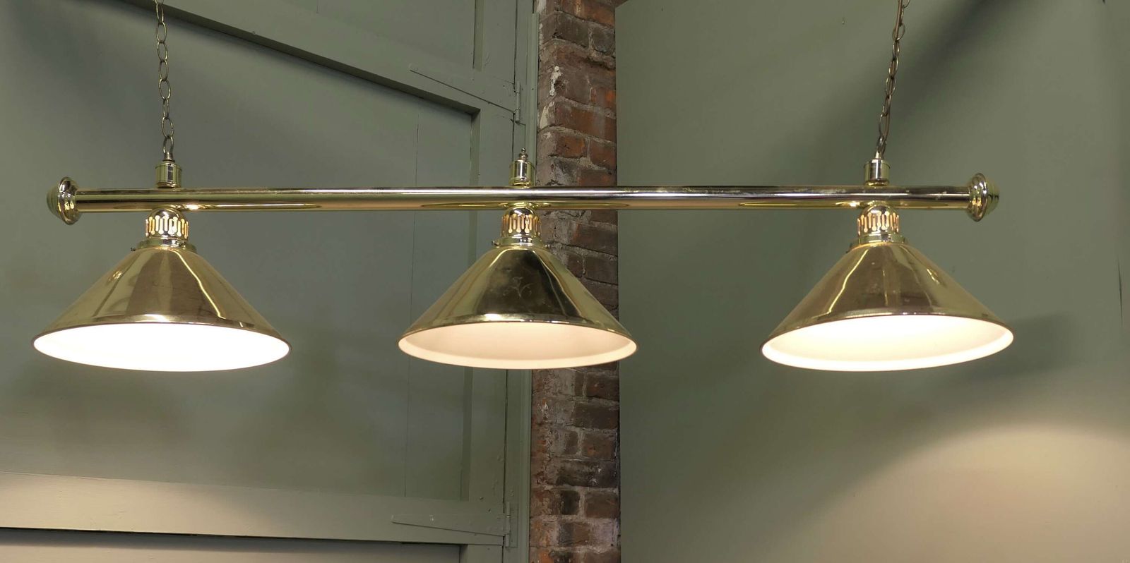 Superb Large Brass Triple Dining Table Light, Snooker Style This Is A Very Grand Lamp photo furniture