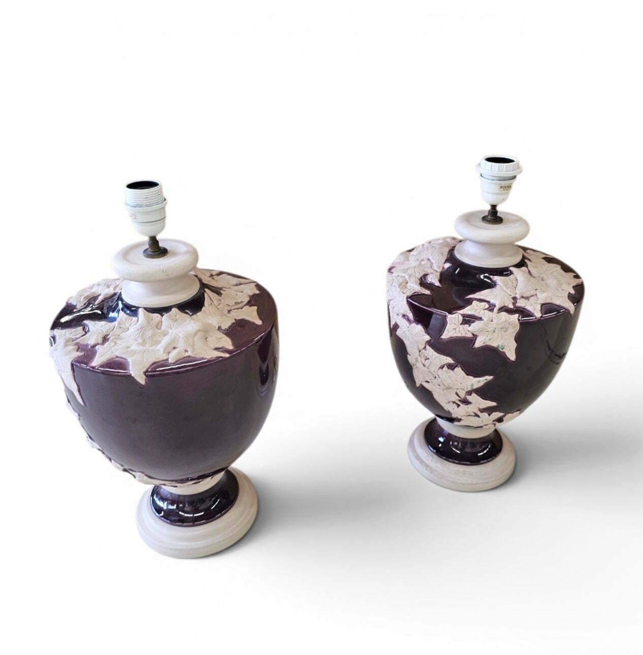 2 X Large Kostka Floral Ceramic Vase Lamp / 1970s / France photo Lighting