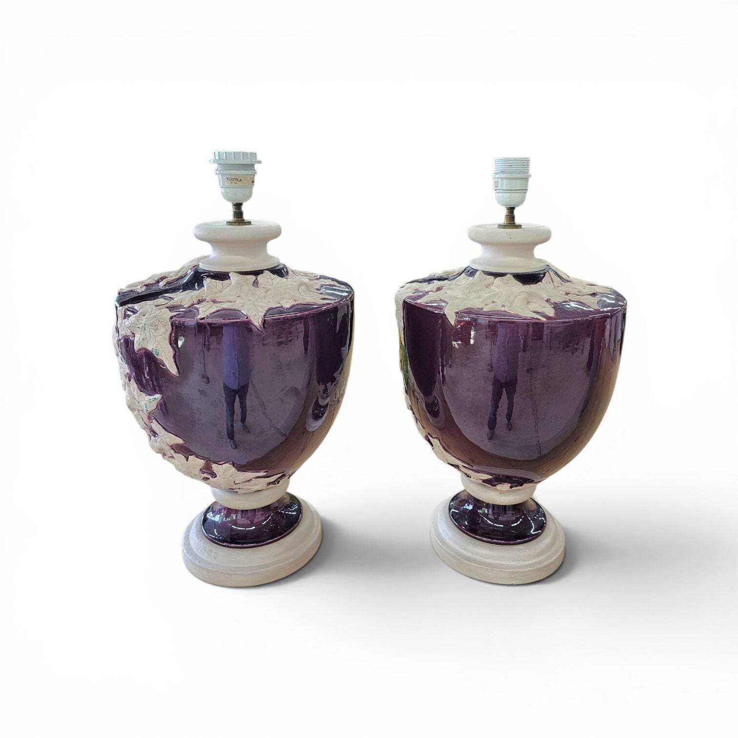 photo furniture 2 X Large Kostka Floral Ceramic Vase Lamp / 1970s / France