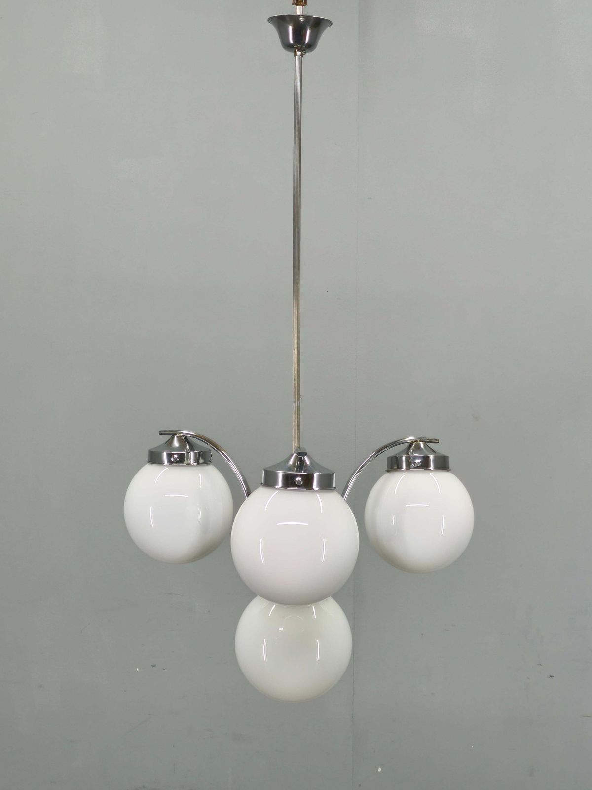 1930s Czech Art Deco Chandelier With Four Opaline Glass Shades photo furniture