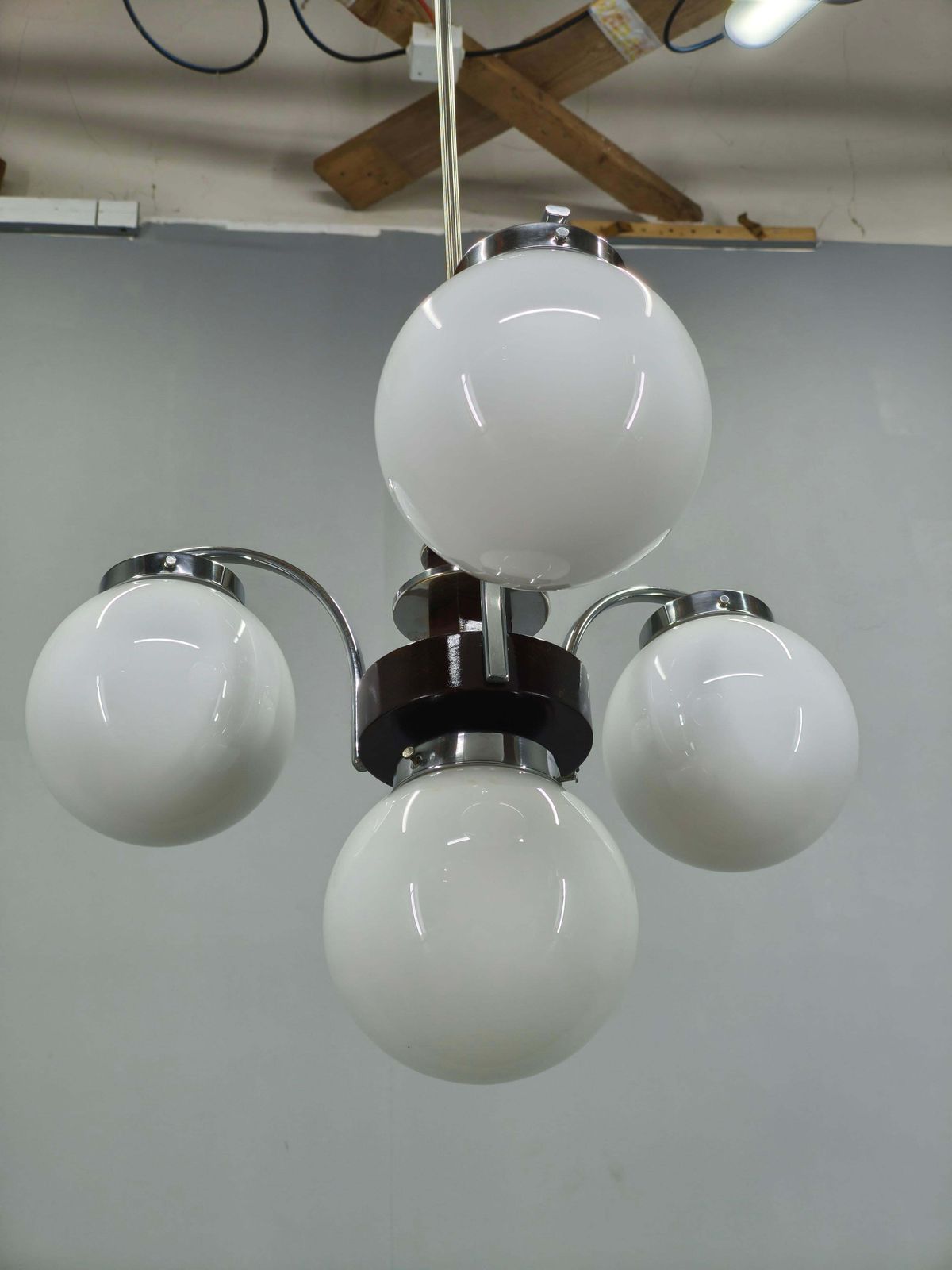 1930s Czech Art Deco Chandelier With Four Opaline Glass Shades photo 901.0