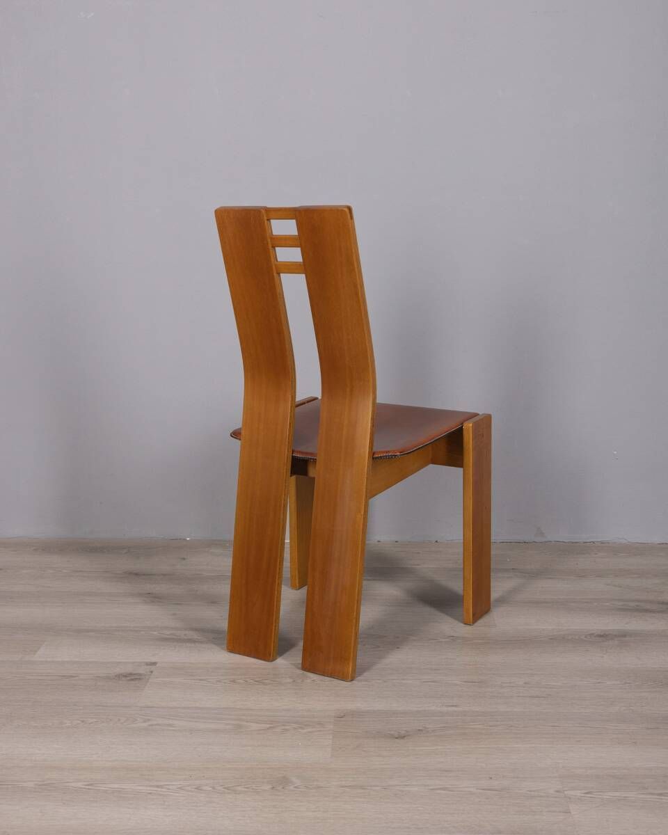 Set Of 4 Vintage 1950s Chairs In Wood And Leather, Italian Design photo vinterior