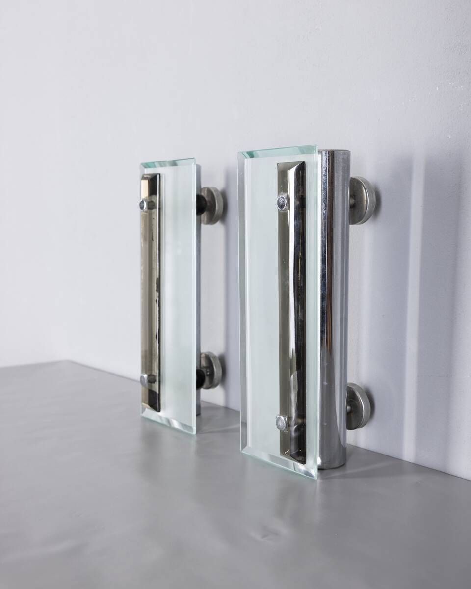 Pair Of Vintage 1960s Metal And Glass Wall Lamps, Italian Design photo for sale