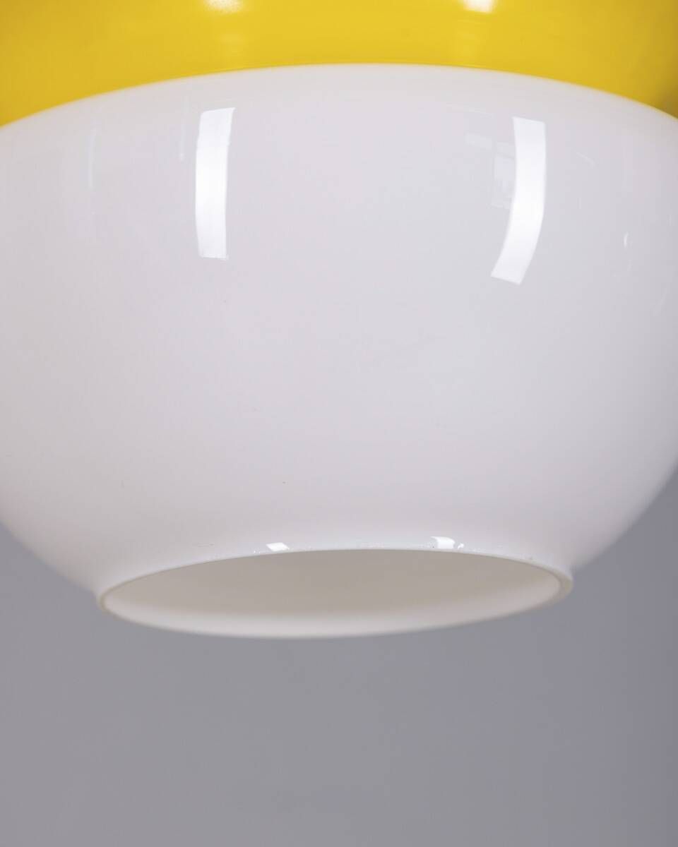 Vintage 1970s Chandelier In White And Yellow Glass Italian Design photo for sale