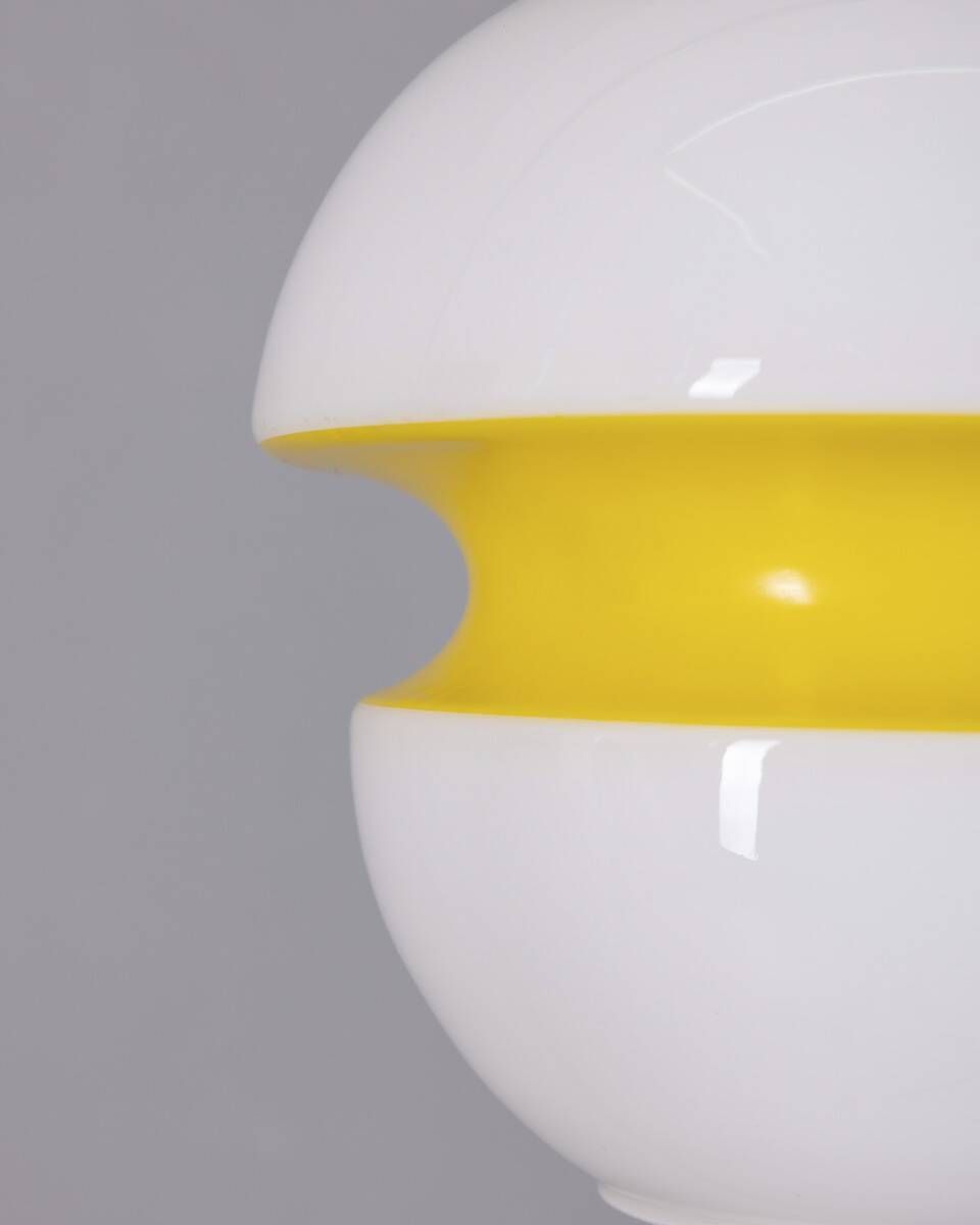 Vintage 1970s Chandelier In White And Yellow Glass Italian Design photo vinterior
