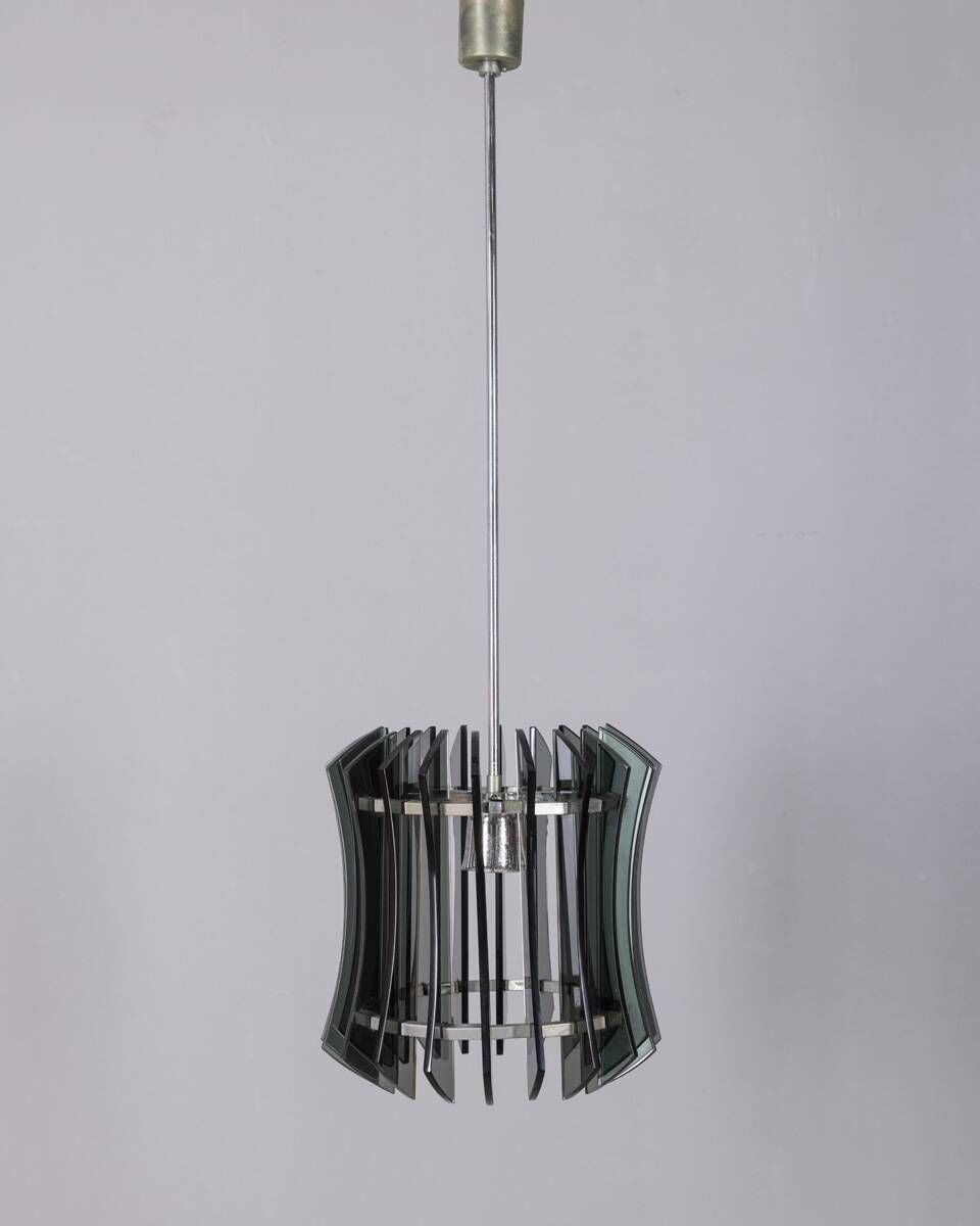 Vintage 1960s Chandelier In Metal And Smoked Glass By Veca Design photo vintage