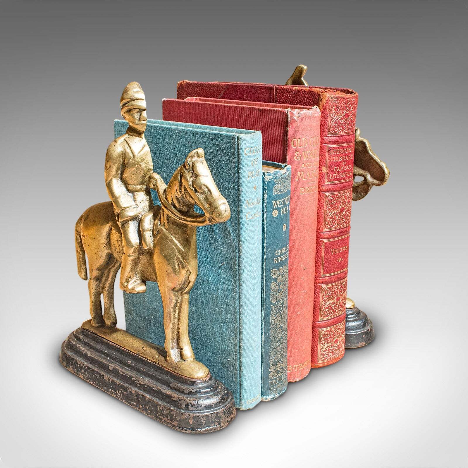Pair Of Antique Mounted Horse Rider Bookends, English, Book Rests, Victorian photo furniture