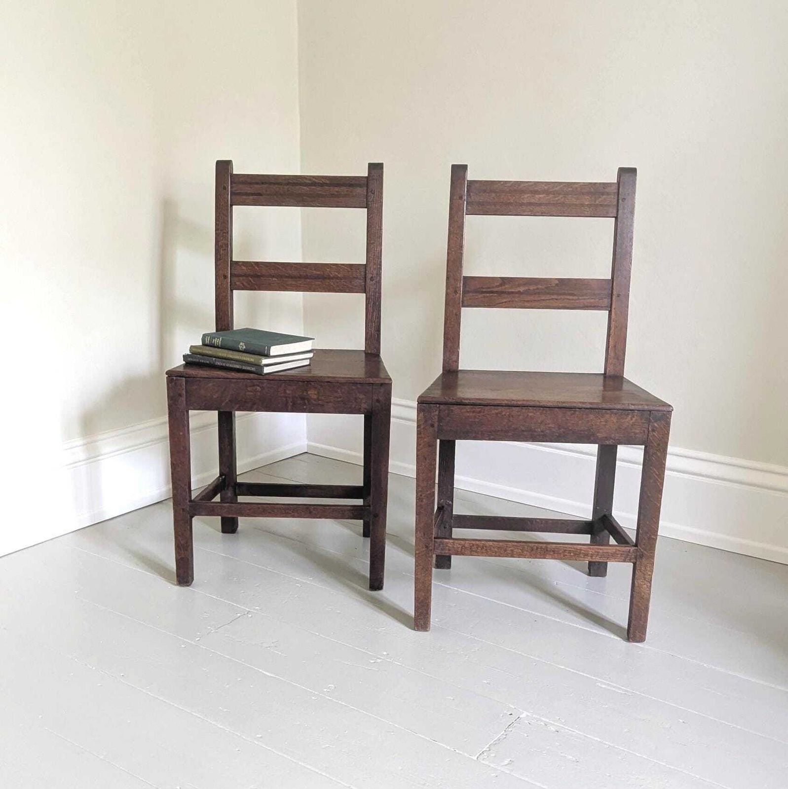 Antique Oak Georgian Country Side Chairs – Rustic Primitive C1800 photo furniture